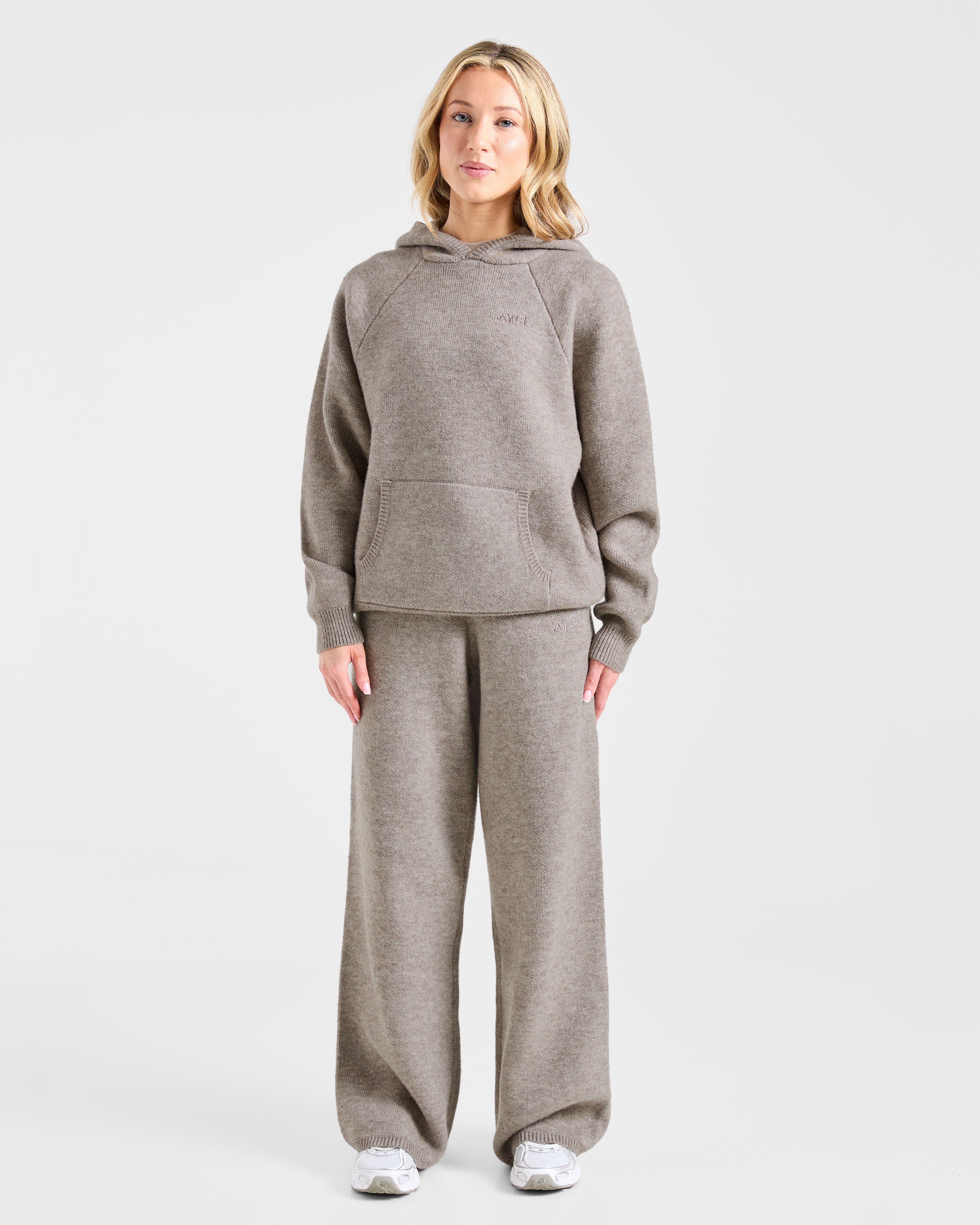 Soft Oversized Knitted Hoodie - Braun Marl
