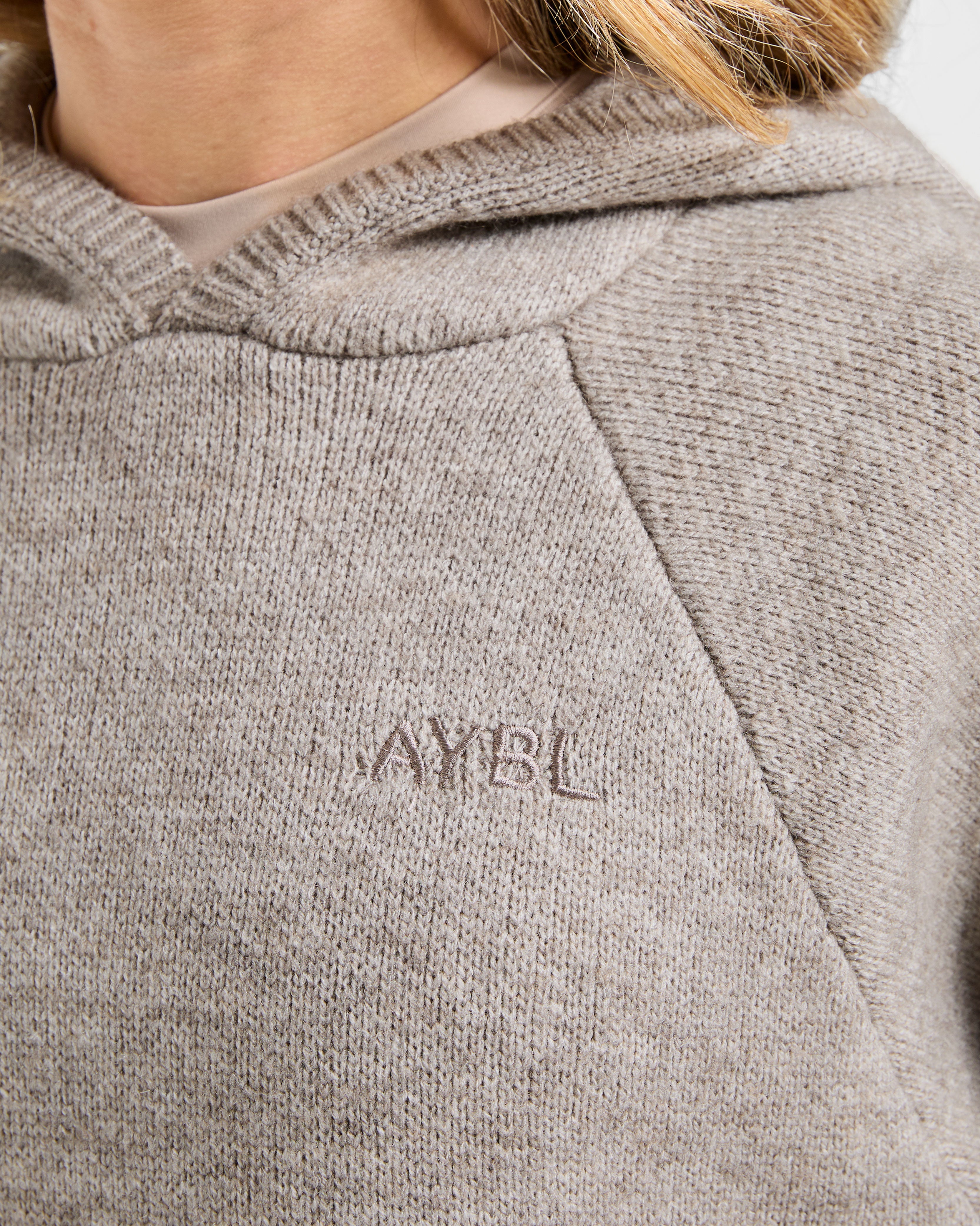 Soft Oversized Knitted Hoodie - Braun Marl