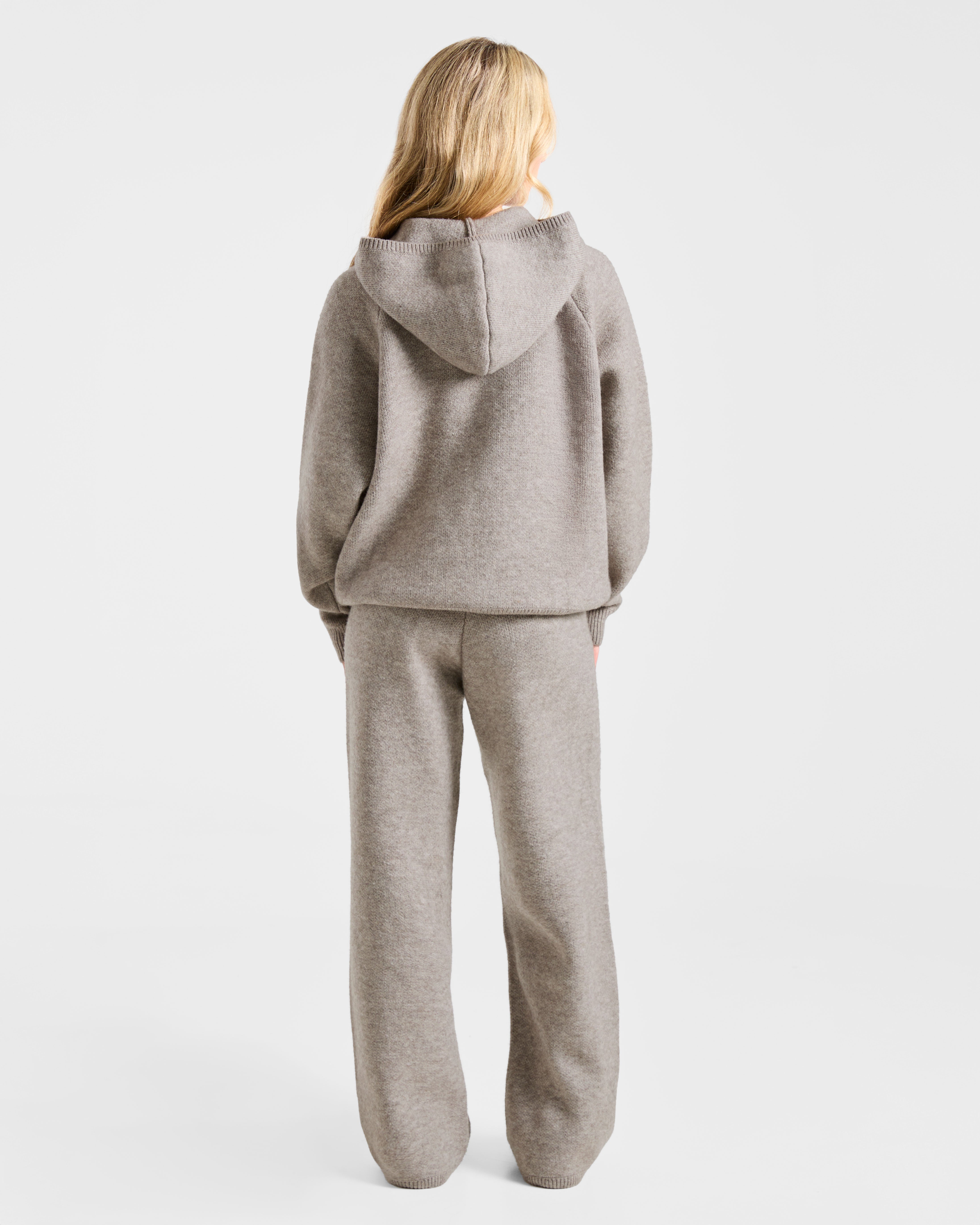 Soft Oversized Knitted Hoodie - Braun Marl