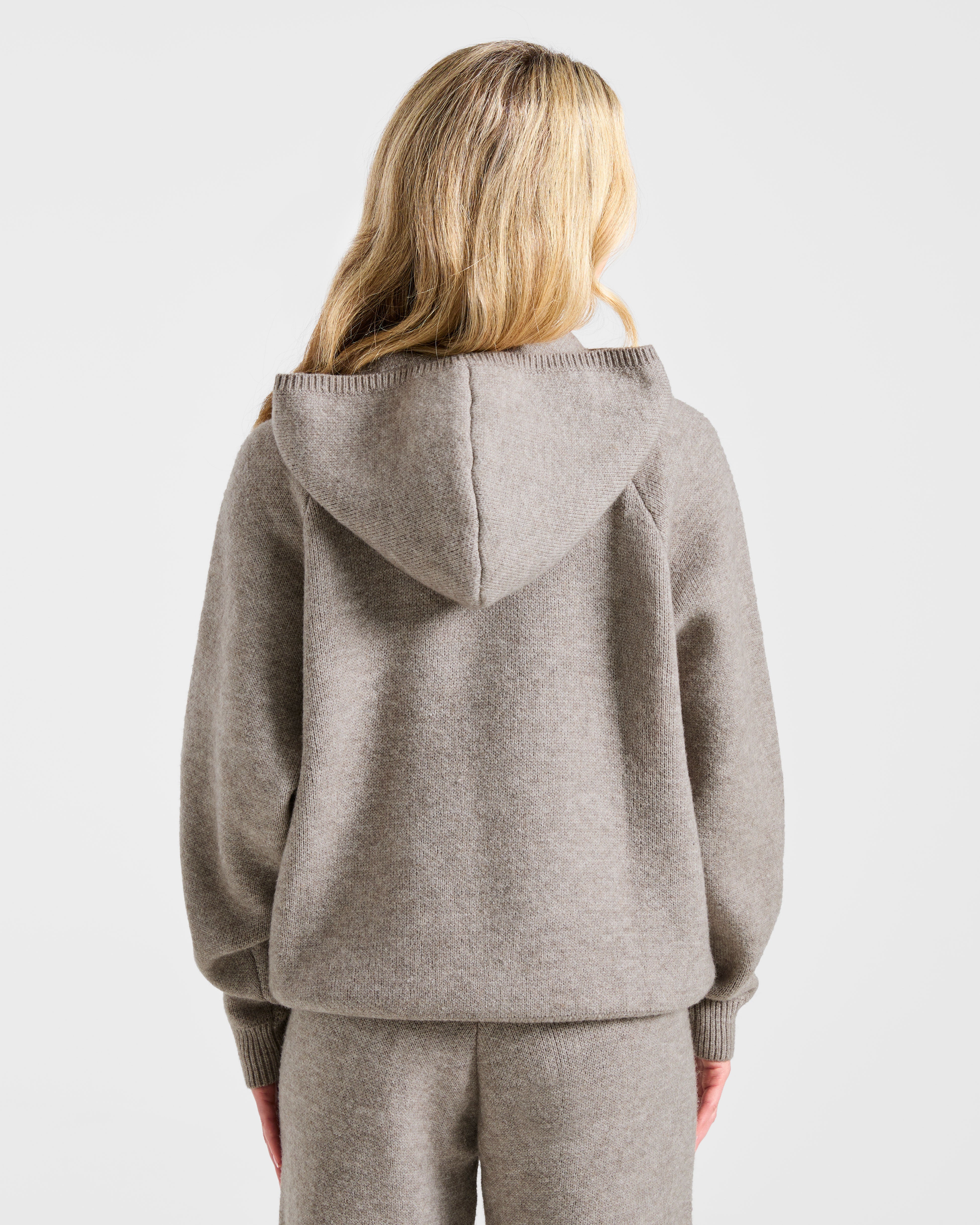 Soft Oversized Knitted Hoodie - Braun Marl