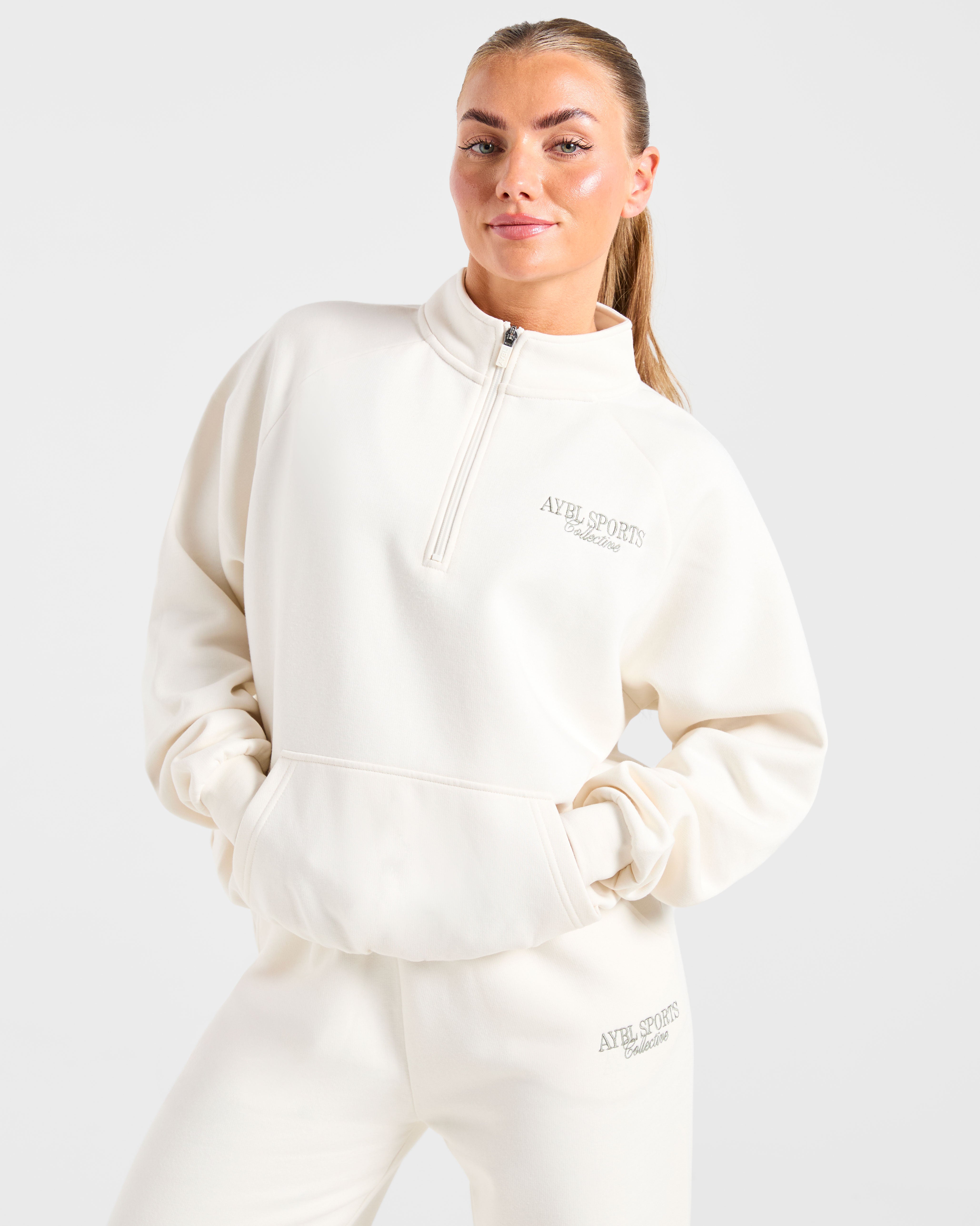 Sports Collective Oversized 1/4 Zip Pullover - Off Weiß/Grün