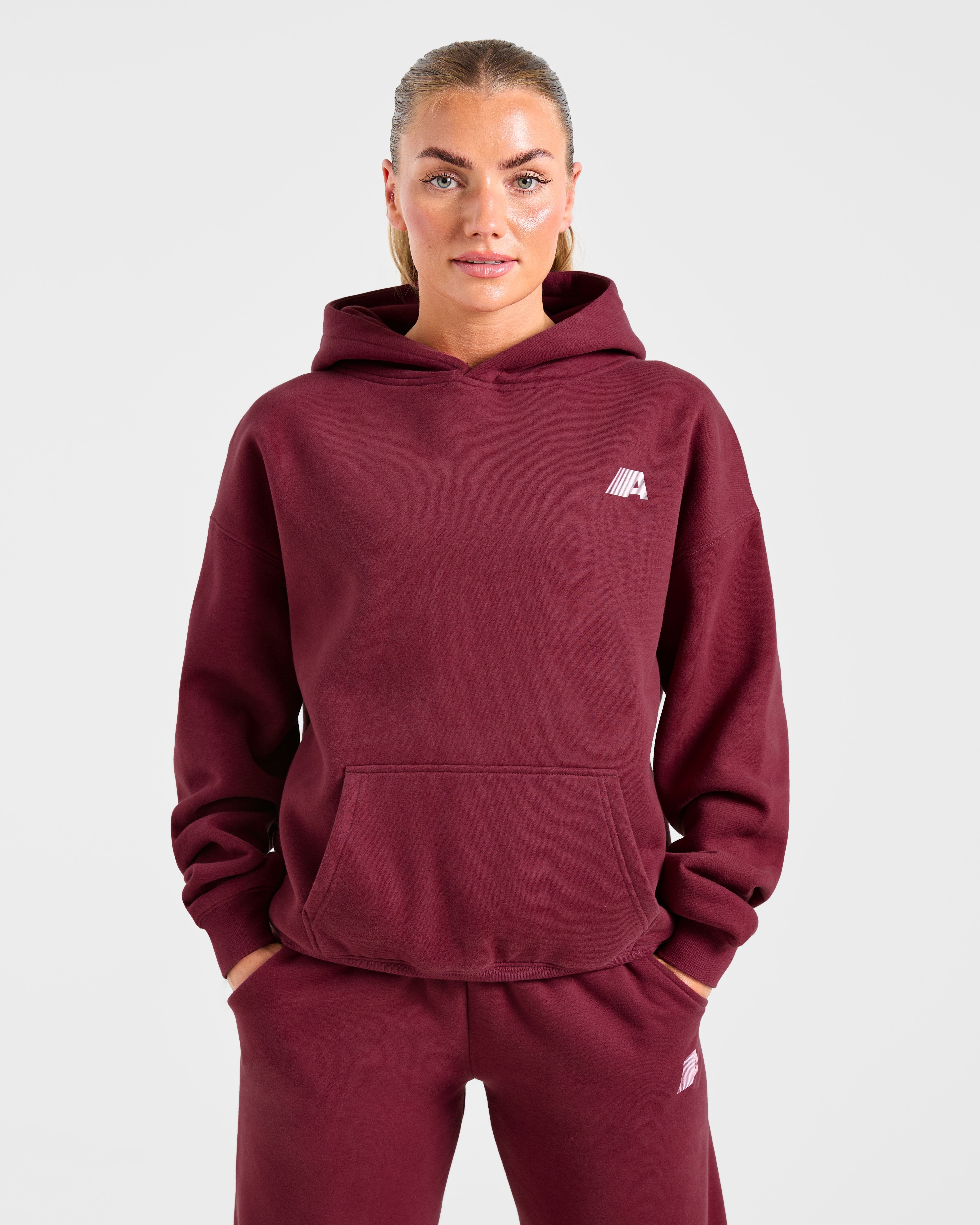 Retro Athletics Oversized Hoodie - Deep Raspberry/Rosa