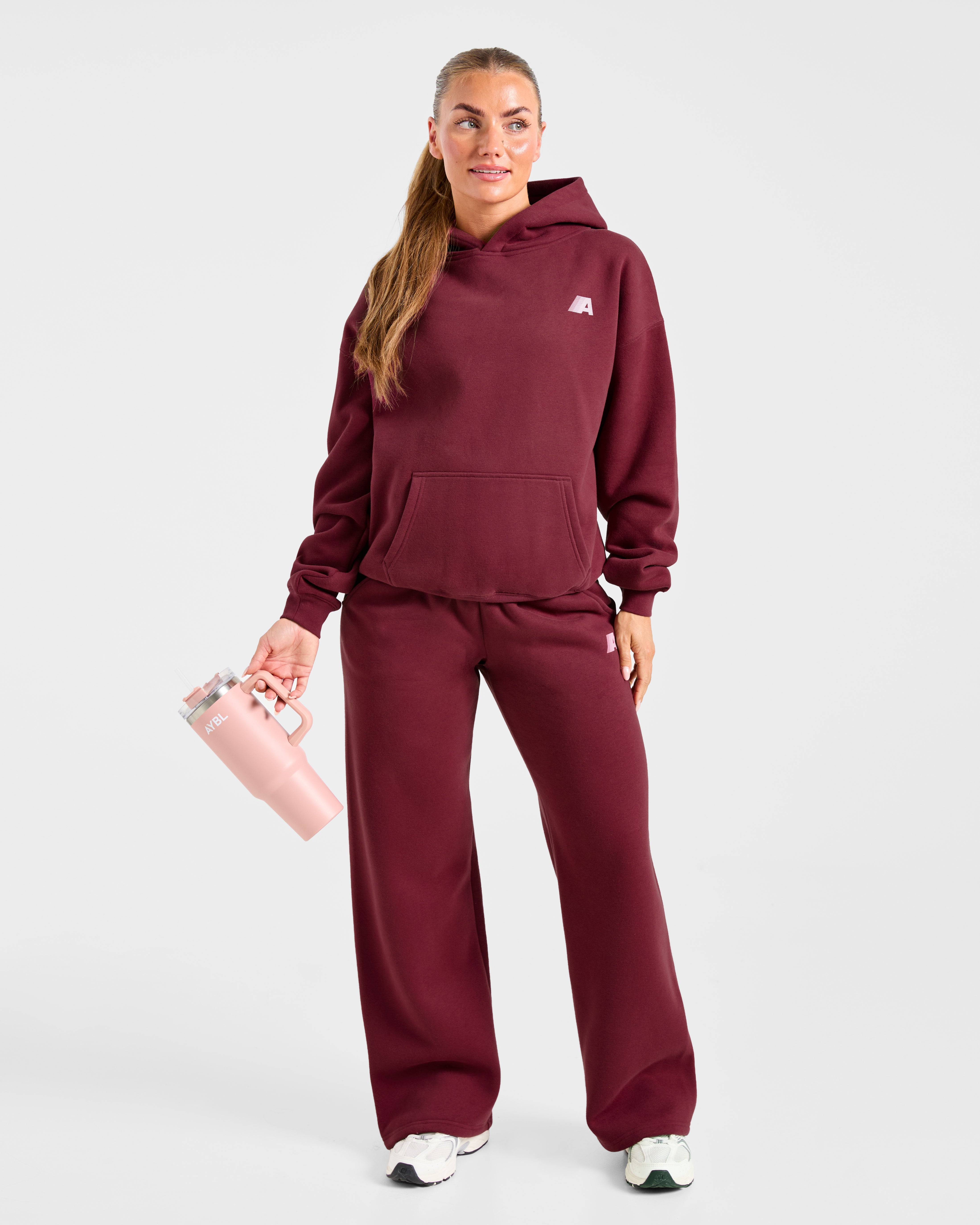 Retro Athletics Oversized Straight Leg Joggers - Deep Raspberry/Rosa