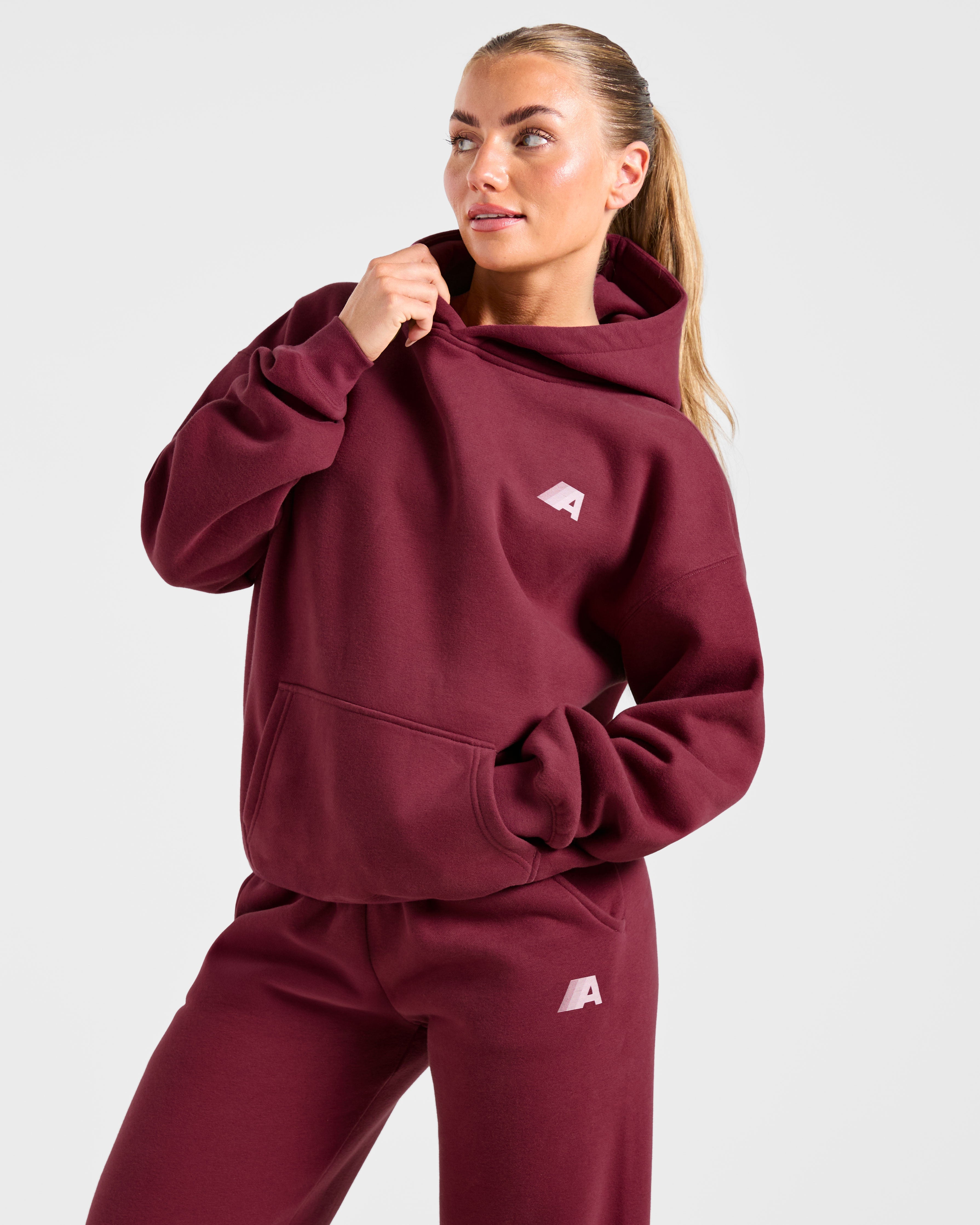 Retro Athletics Oversized Hoodie - Deep Raspberry/Rosa