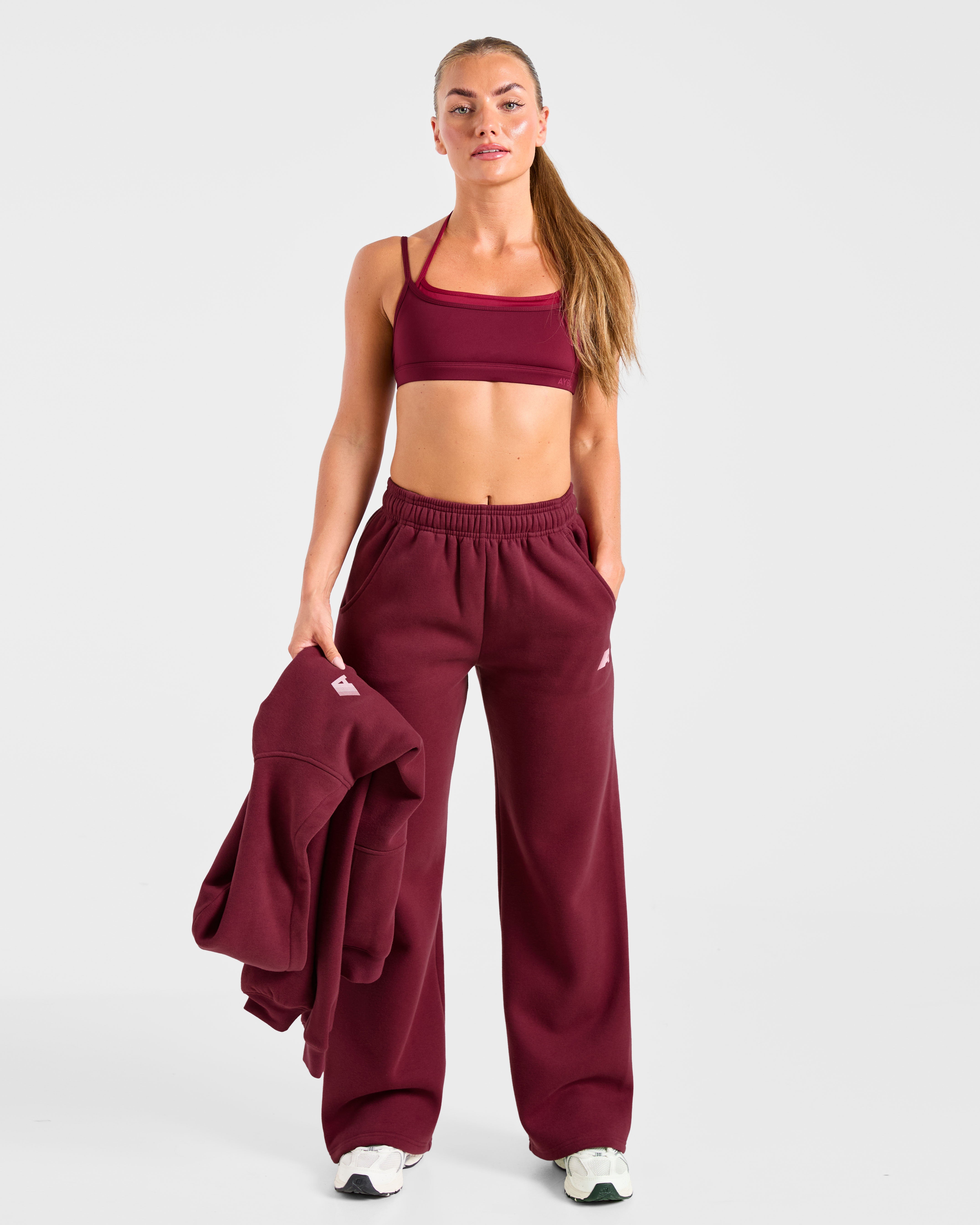 Retro Athletics Oversized Straight Leg Joggers - Deep Raspberry/Rosa