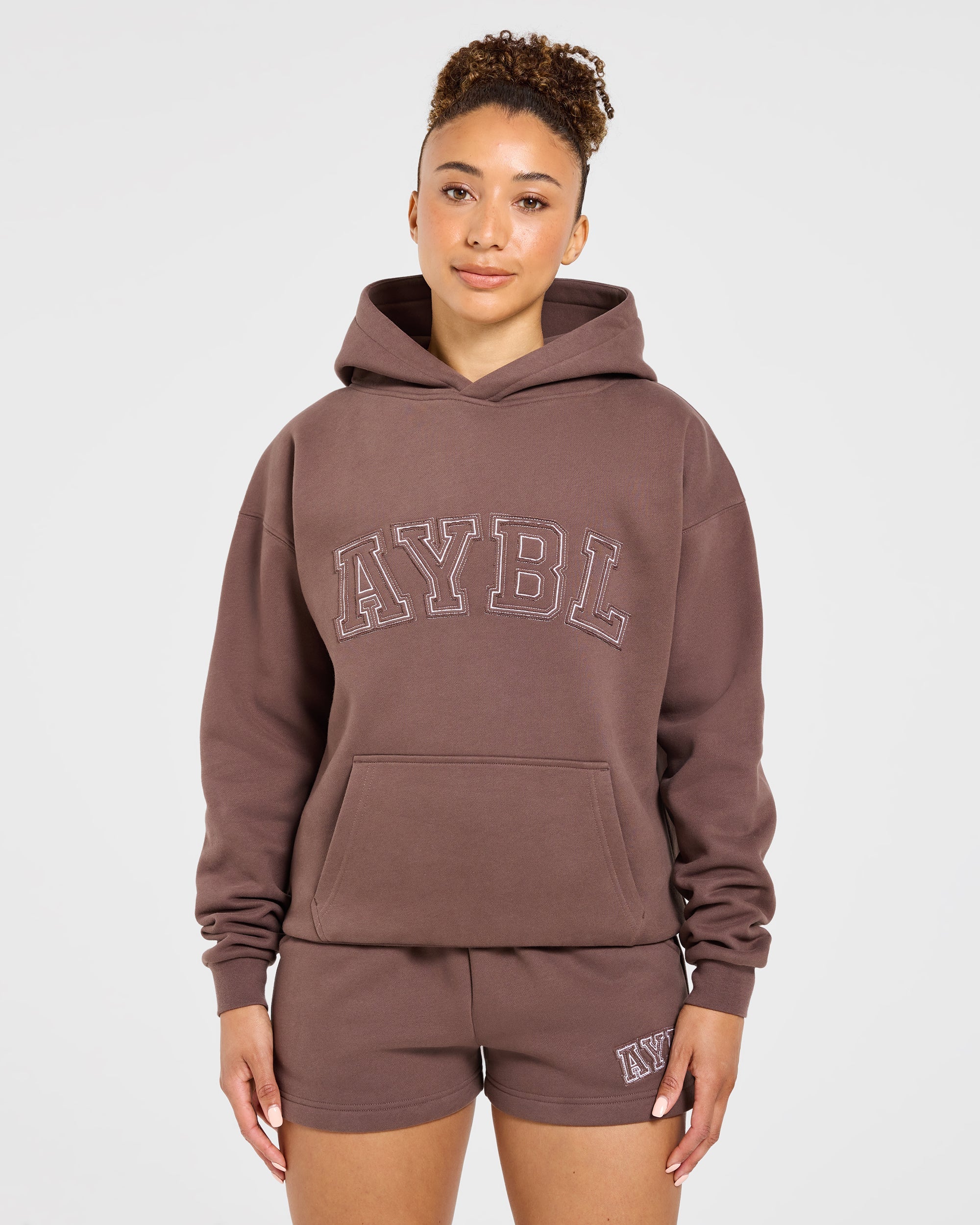 Varsity Applique Oversized Hoodie - Braun