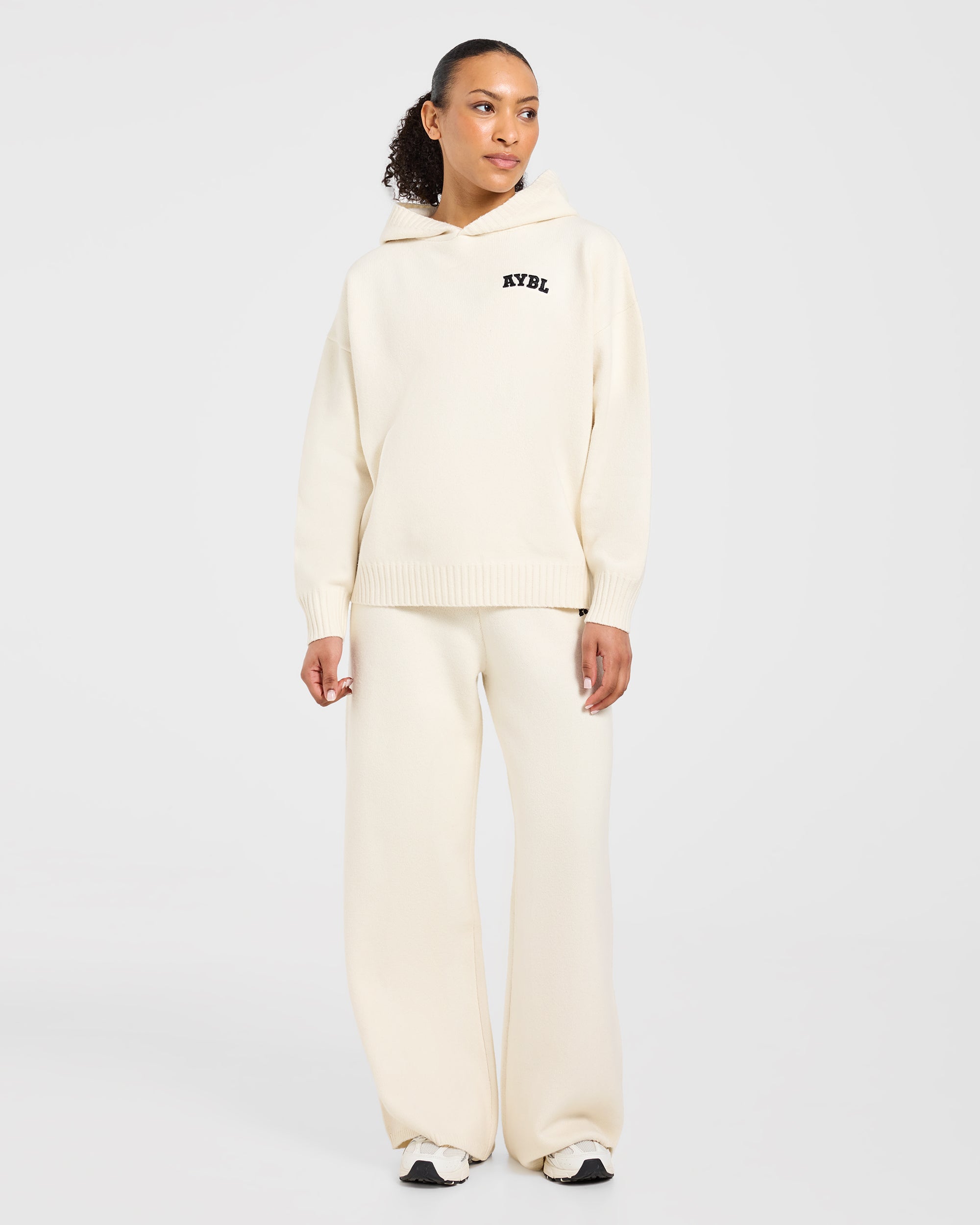 Varsity Oversized Knitted Joggers - Cream