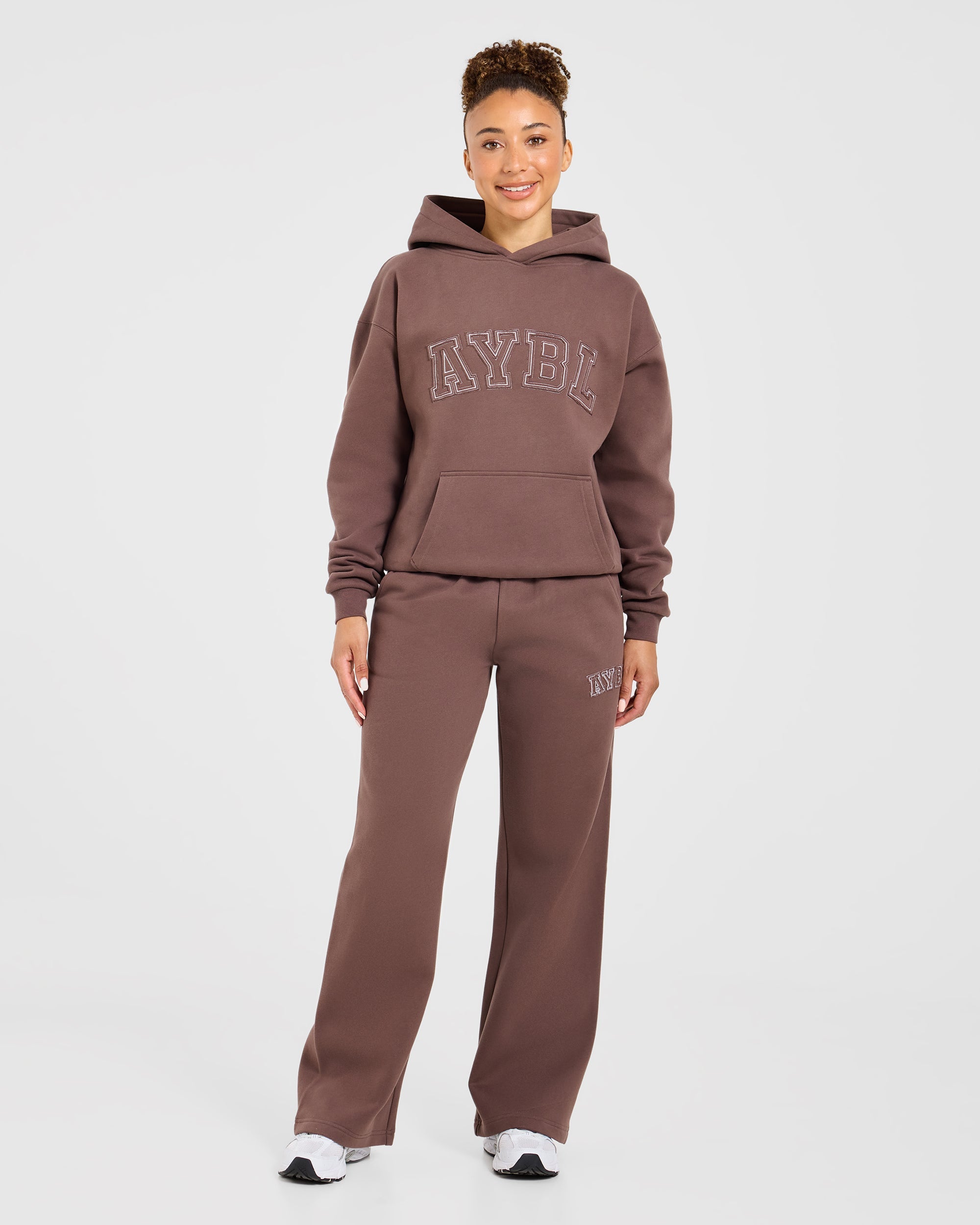 Varsity Applique Oversized Straight Leg Joggers - Braun