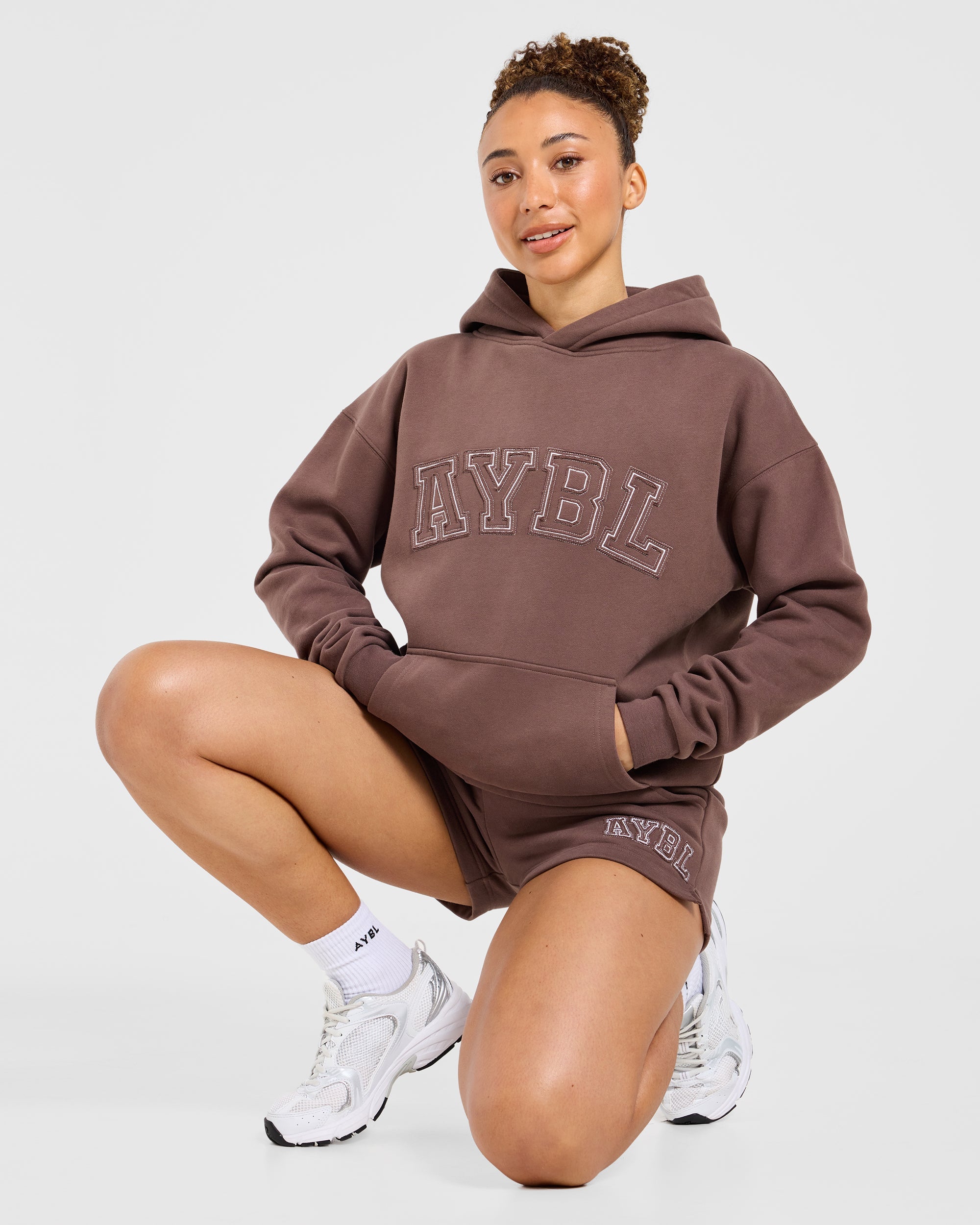 Varsity Applique Oversized Hoodie - Braun