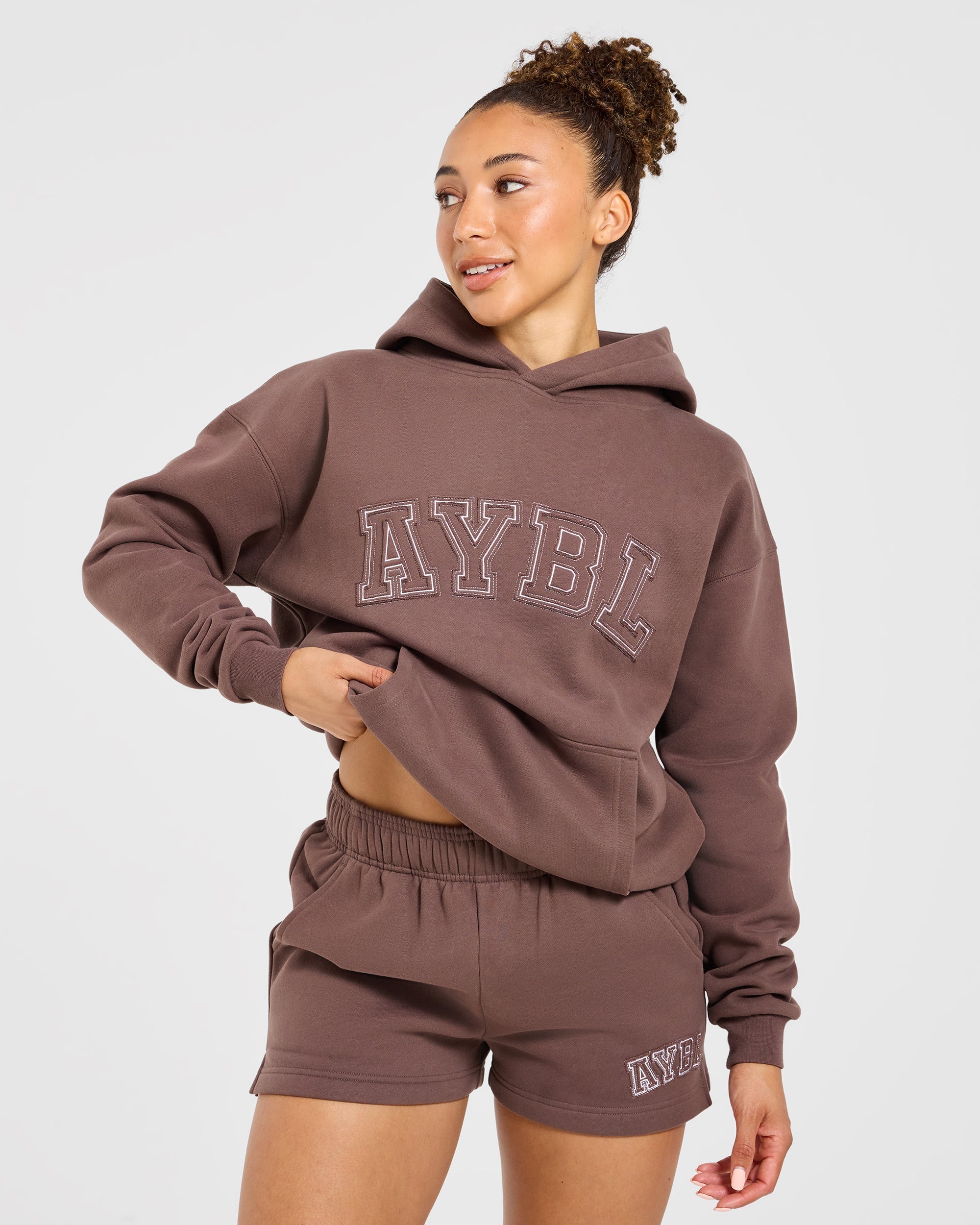 Varsity Applique Oversized Hoodie - Braun