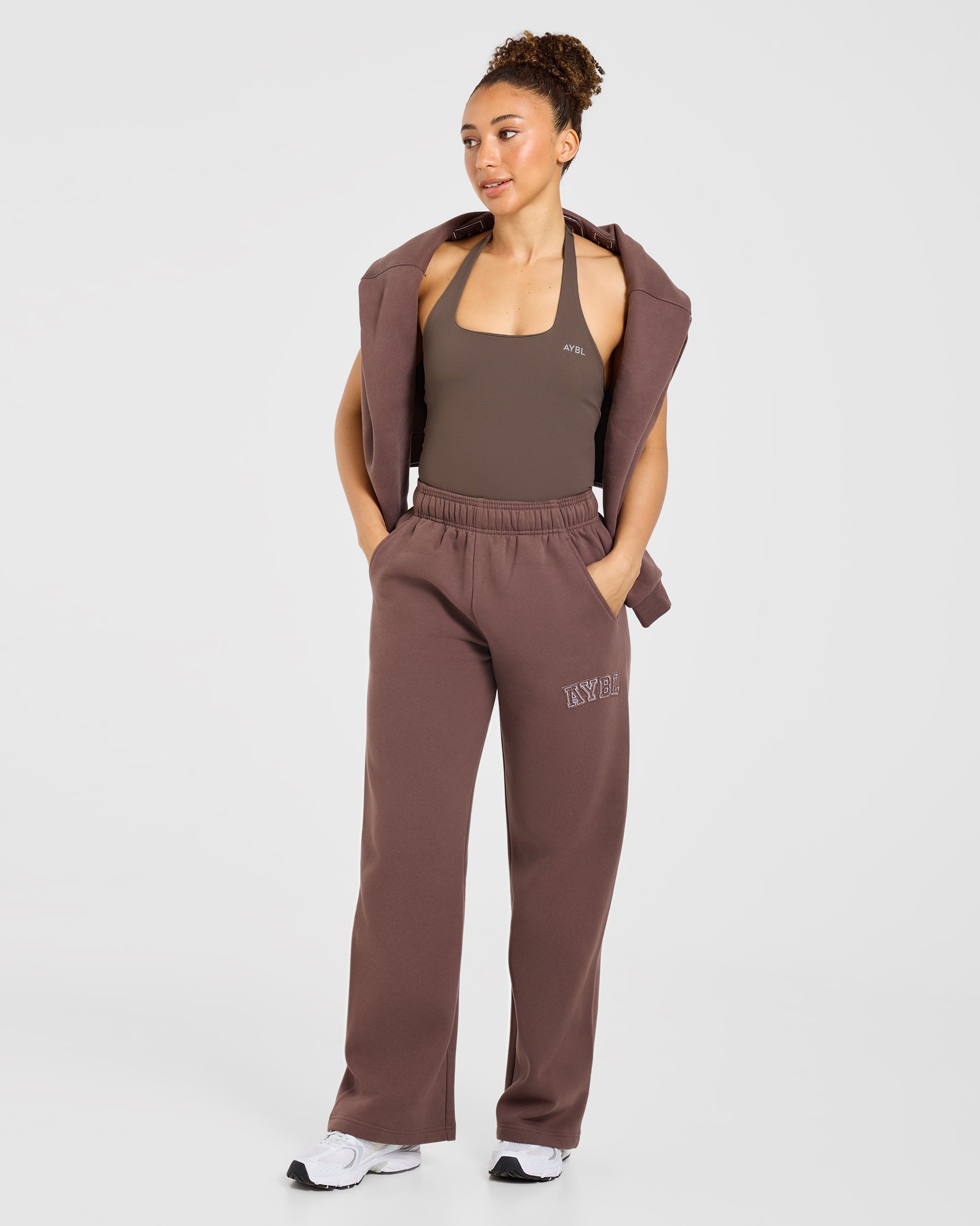 Varsity Applique Oversized Straight Leg Joggers - Braun