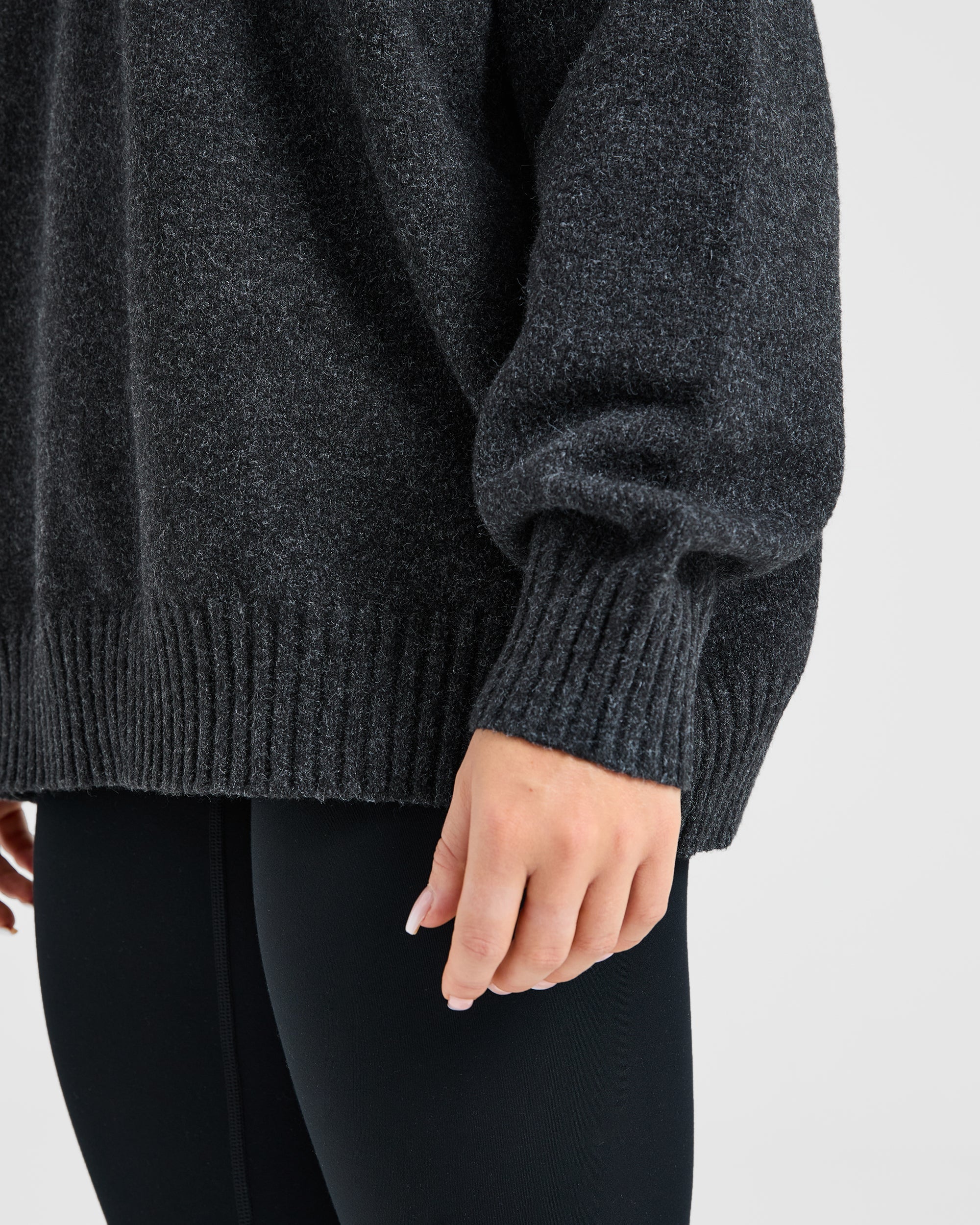 Varsity Oversized Knitted Sweater - Charcoal