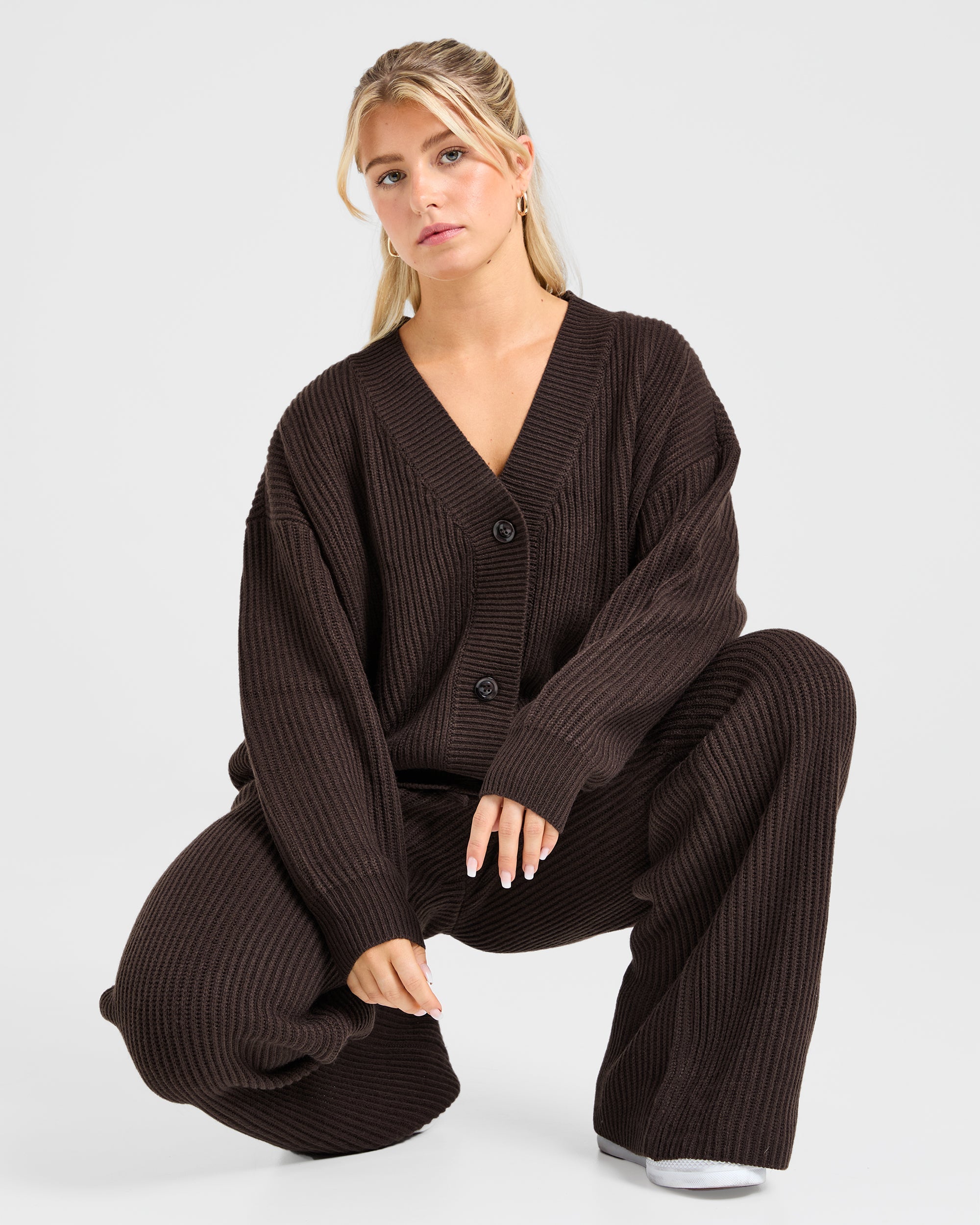 Lounge Oversized Knit Cardigan - Deep Cocoa Braun