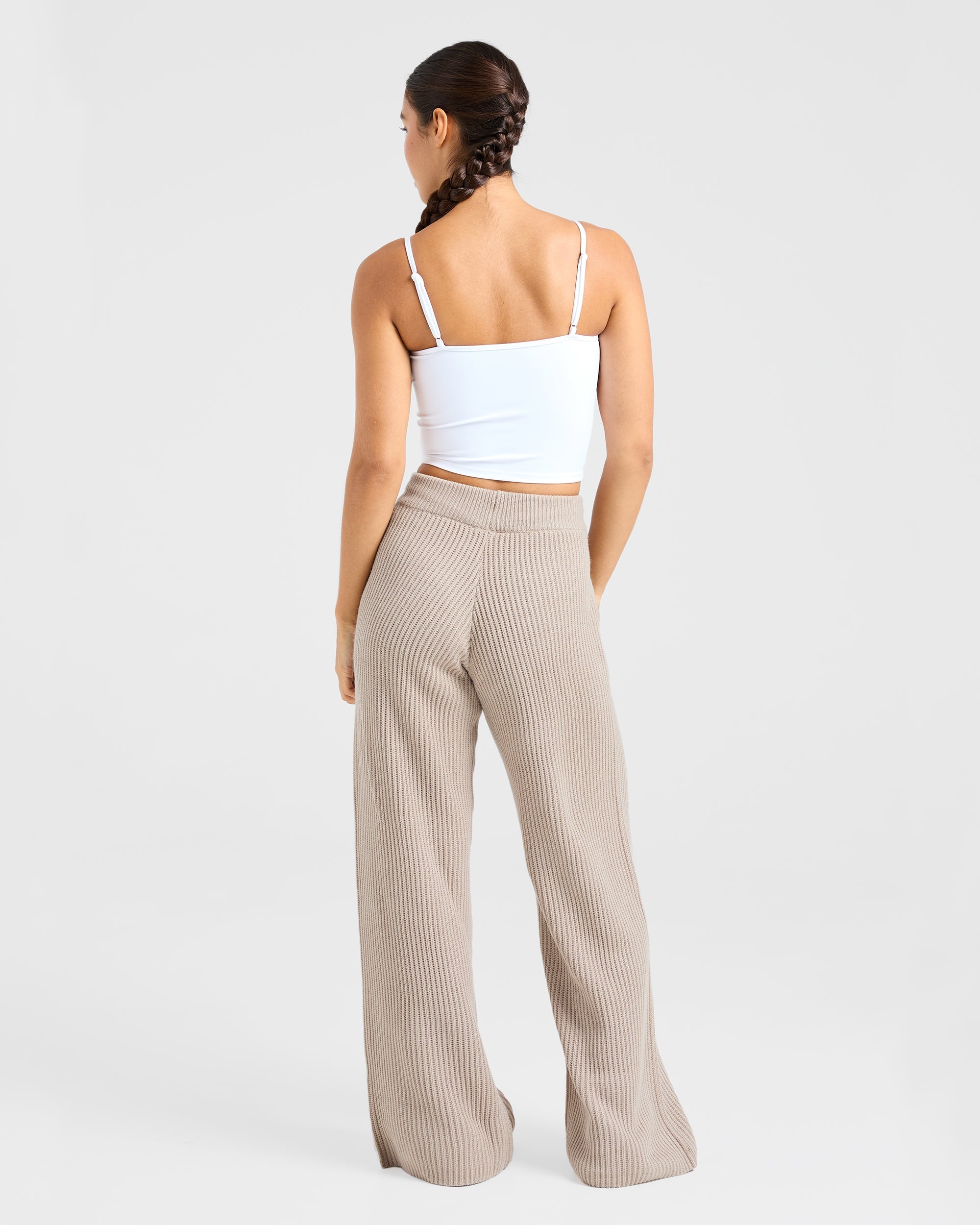 Lounge Oversized Knitted Straight Leg Joggers - Taupe Braun