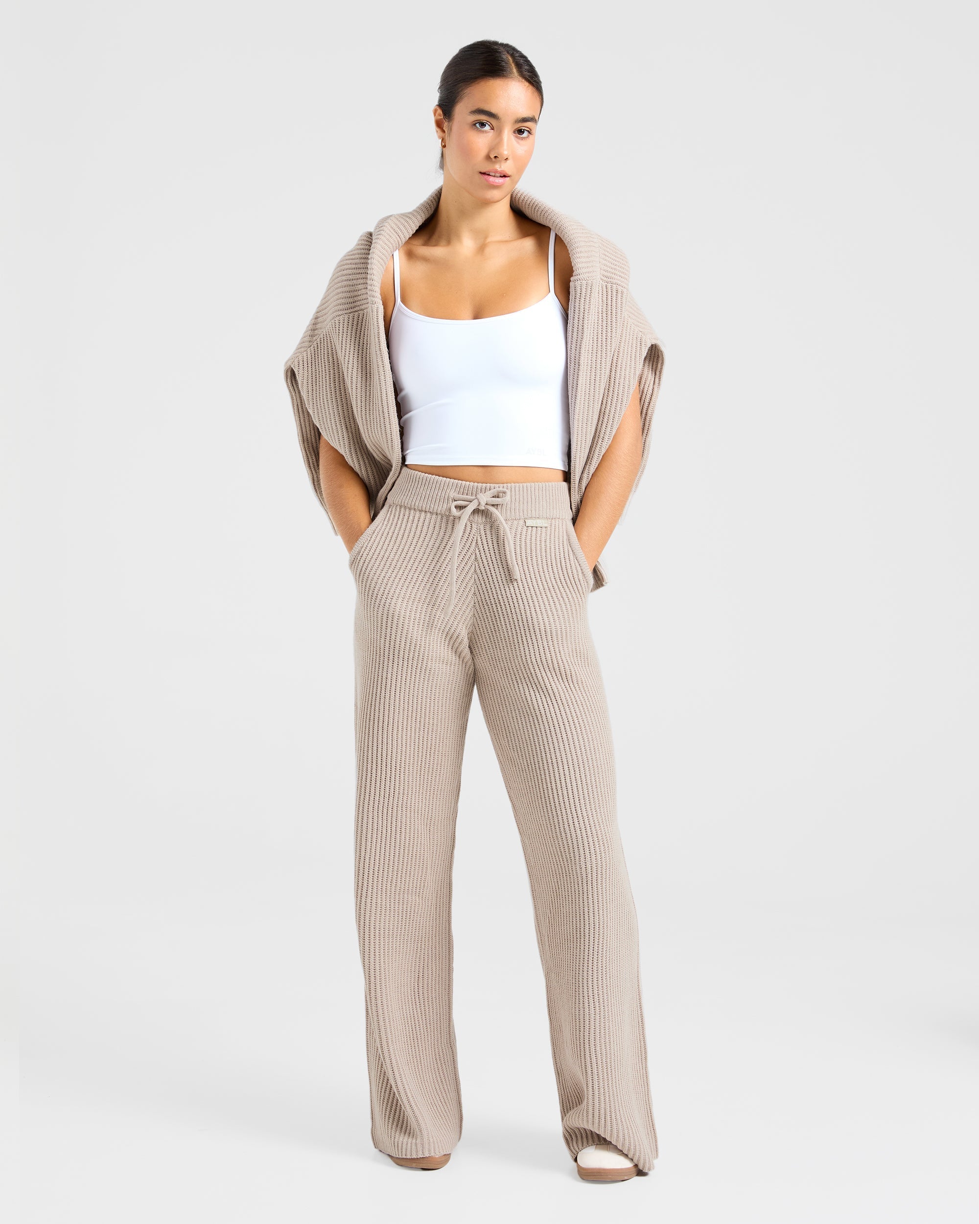 Lounge Oversized Knitted Straight Leg Joggers - Taupe Braun