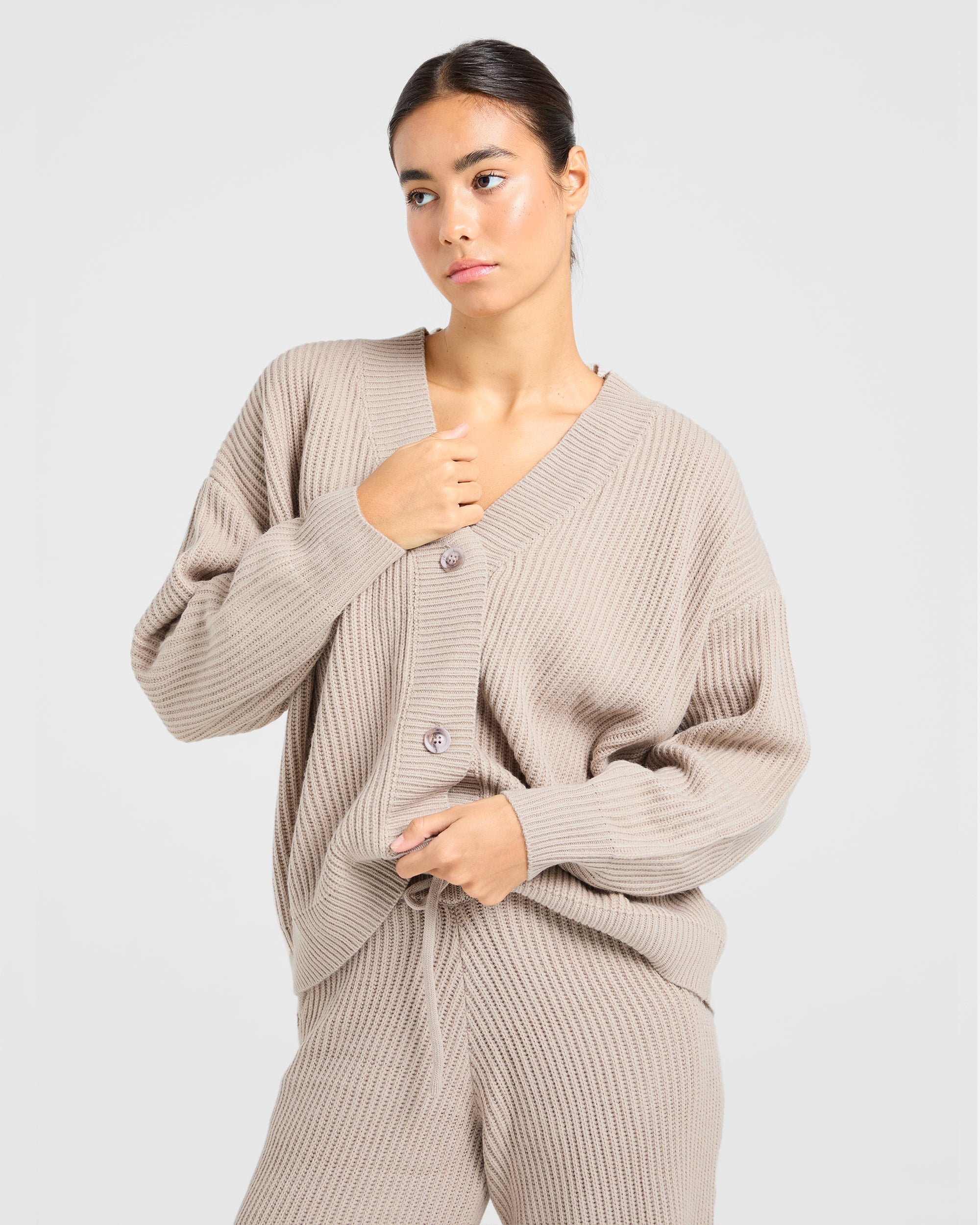 Lounge Oversized Knit Cardigan - Taupe Braun