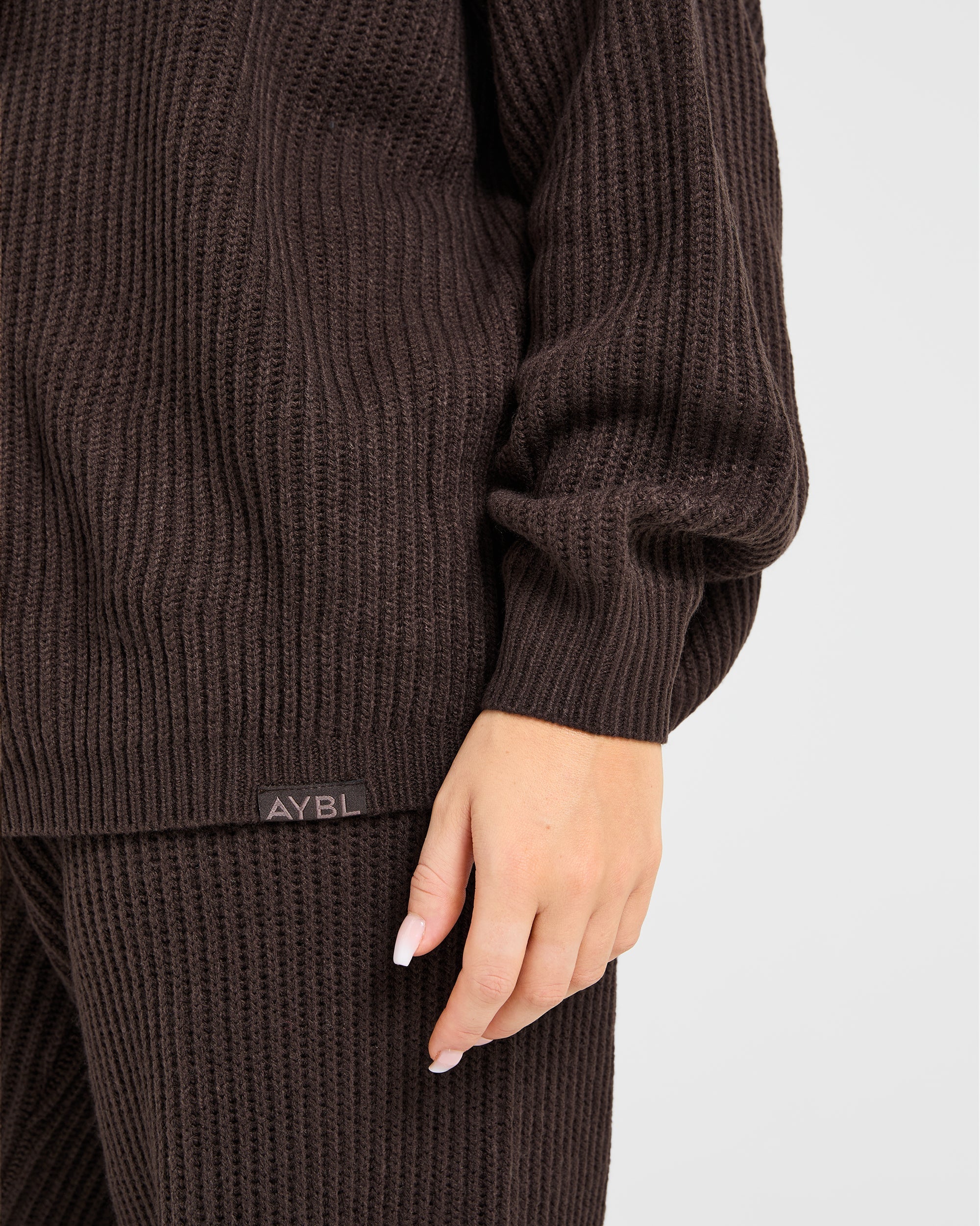 Lounge Oversized Knit Hoodie - Deep Cocoa Braun