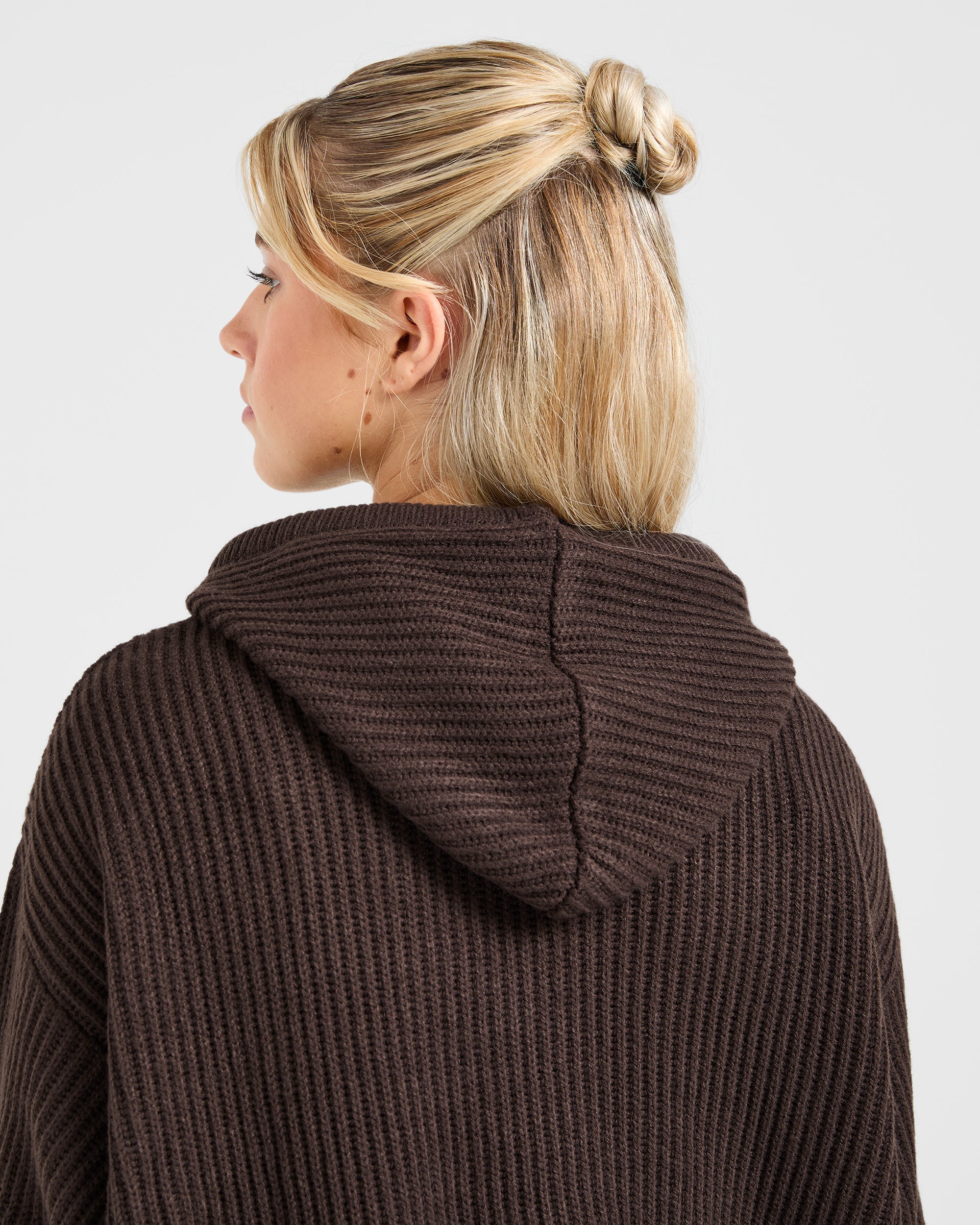 Lounge Oversized Knit Hoodie - Deep Cocoa Braun