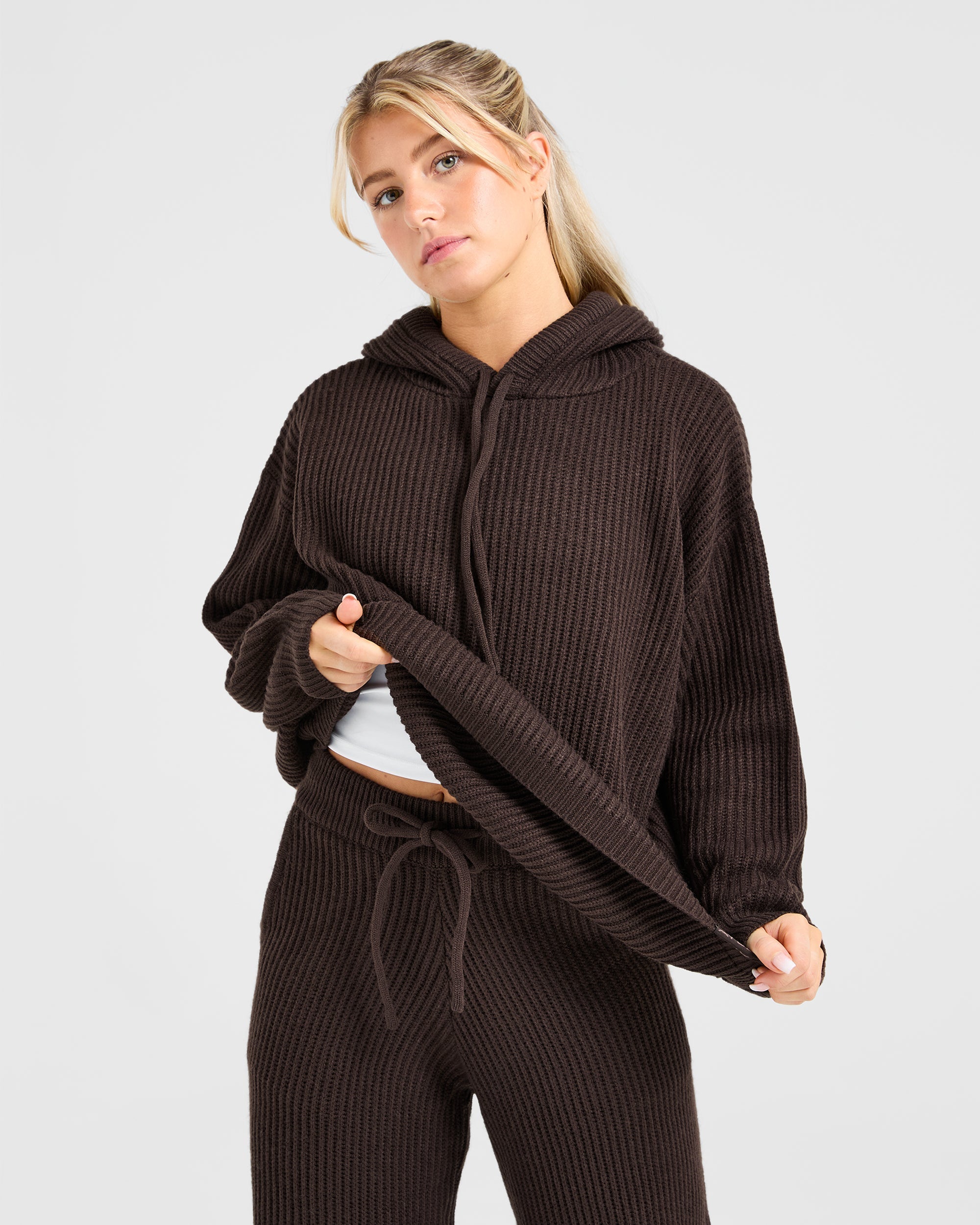 Lounge Oversized Knit Hoodie - Deep Cocoa Braun