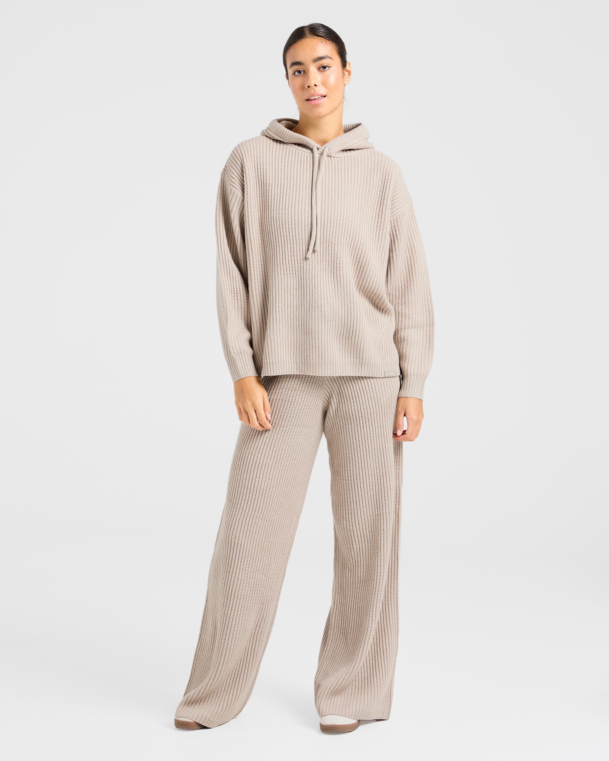 Lounge Oversized Knit Hoodie - Taupe Braun