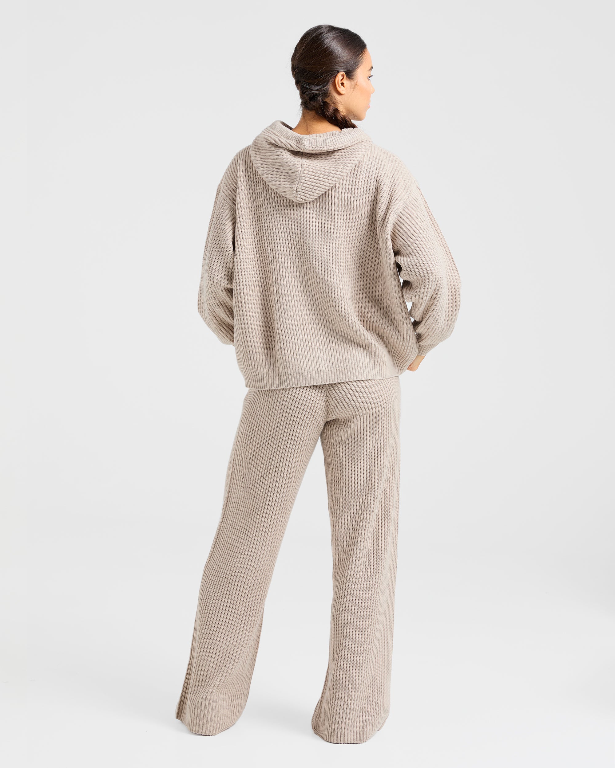 Lounge Oversized Knit Hoodie - Taupe Braun