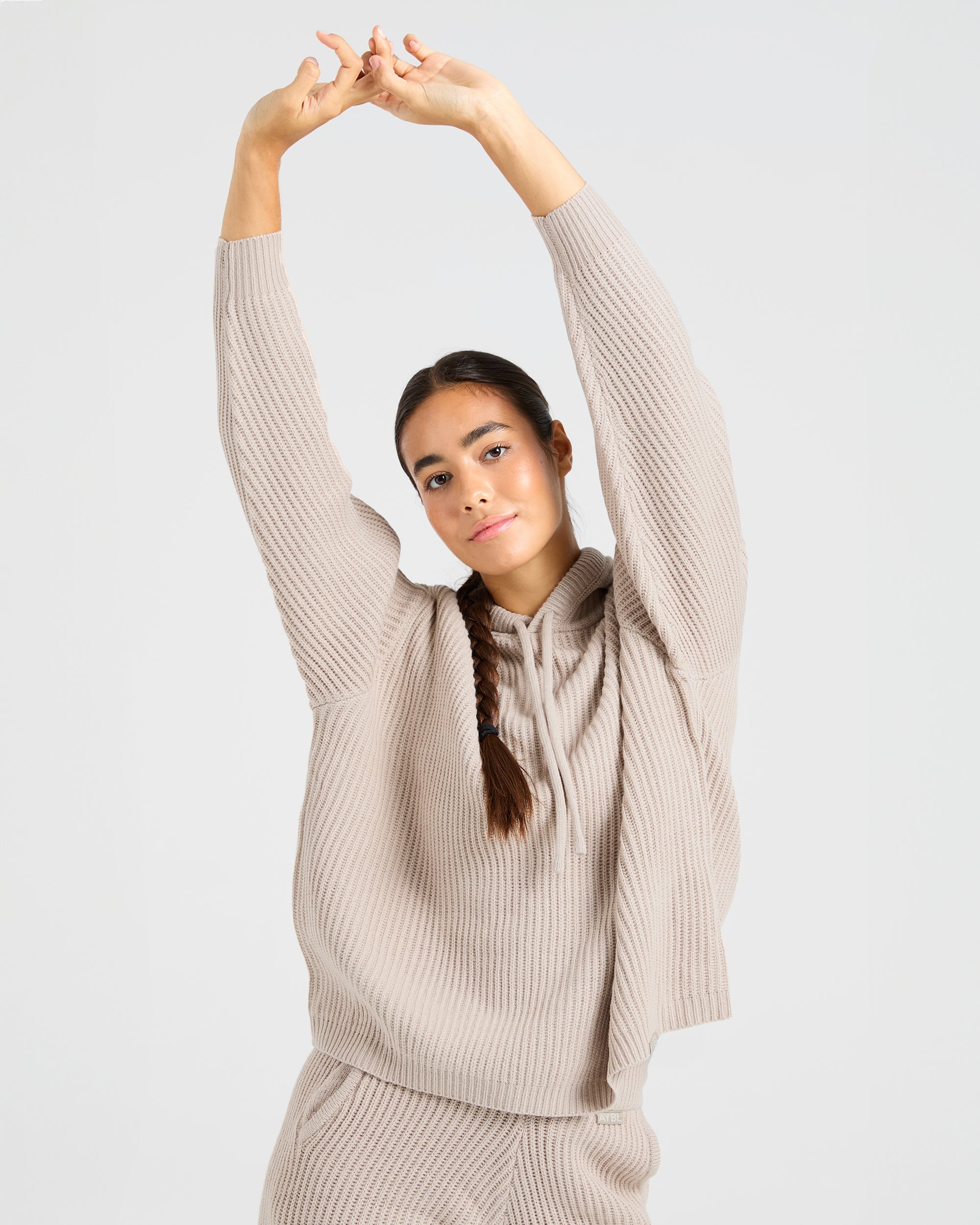 Lounge Oversized Knit Hoodie - Taupe Braun