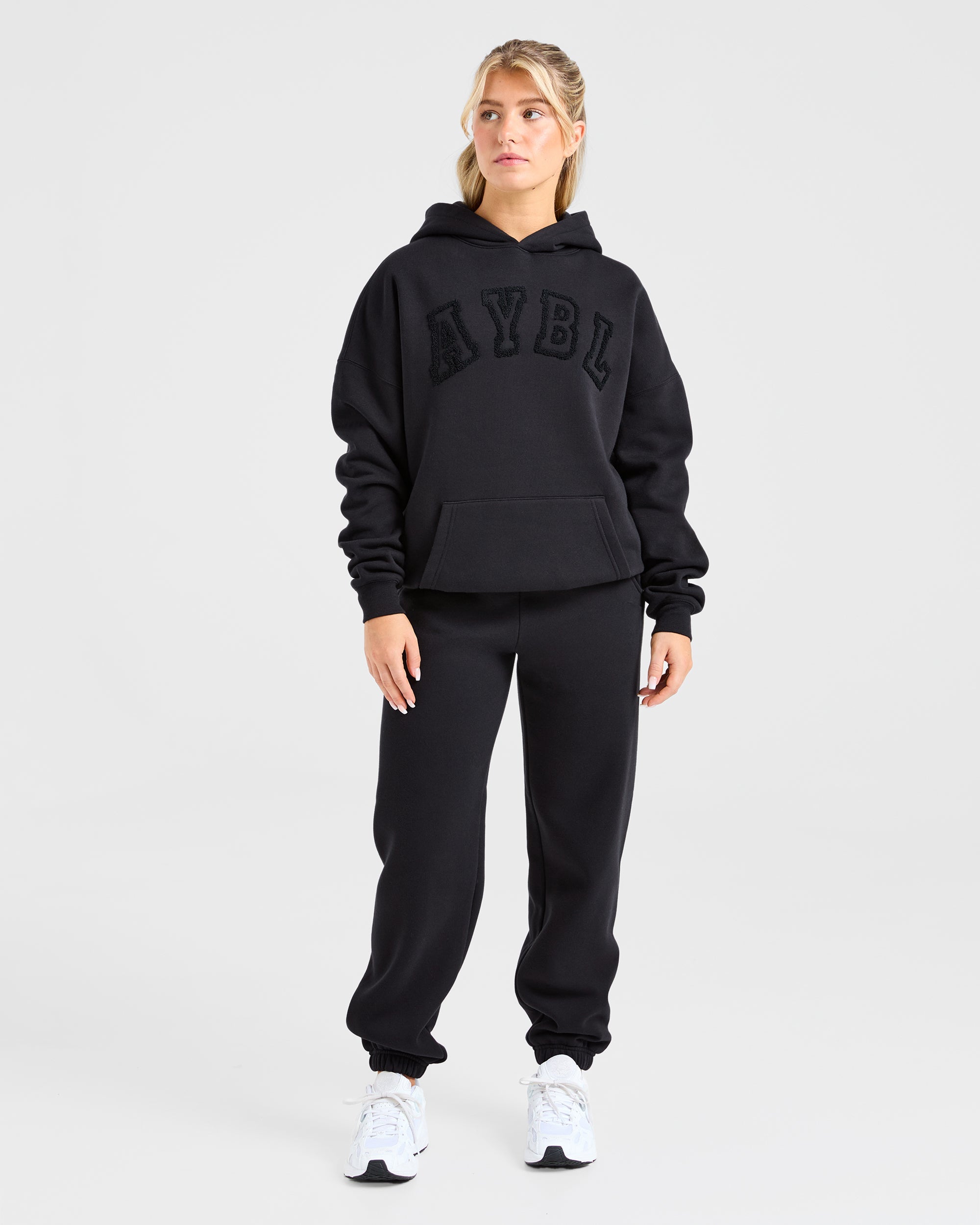 Varsity Oversized Outline Hoodie - Schwarz