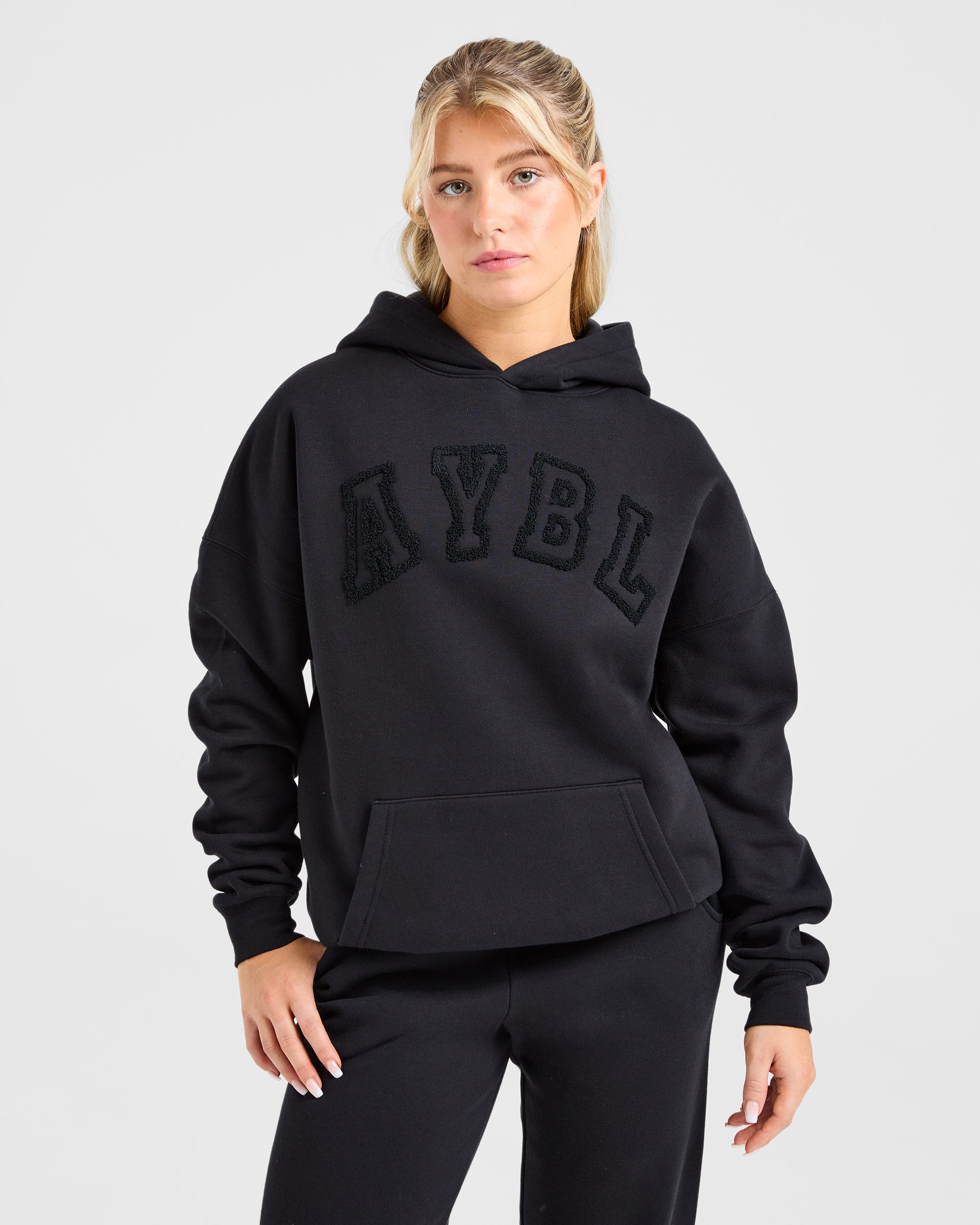 Varsity Oversized Outline Hoodie - Schwarz