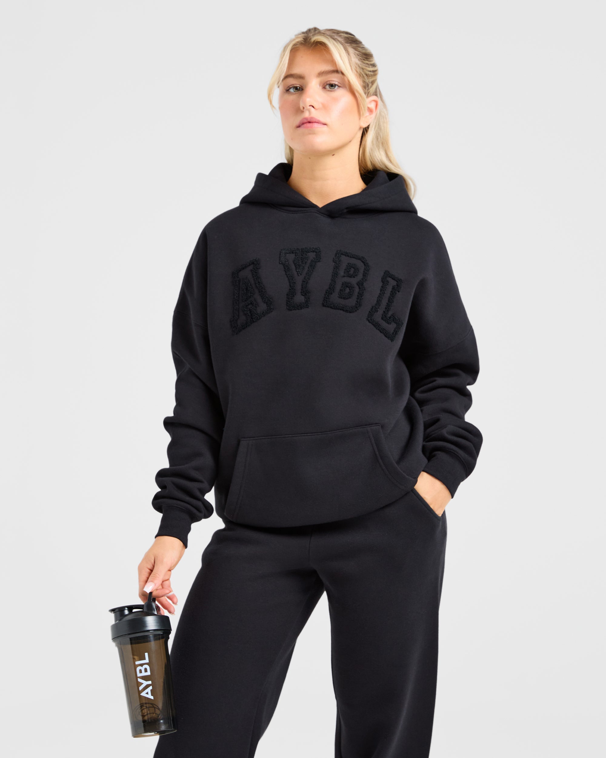 Varsity Oversized Outline Hoodie - Schwarz