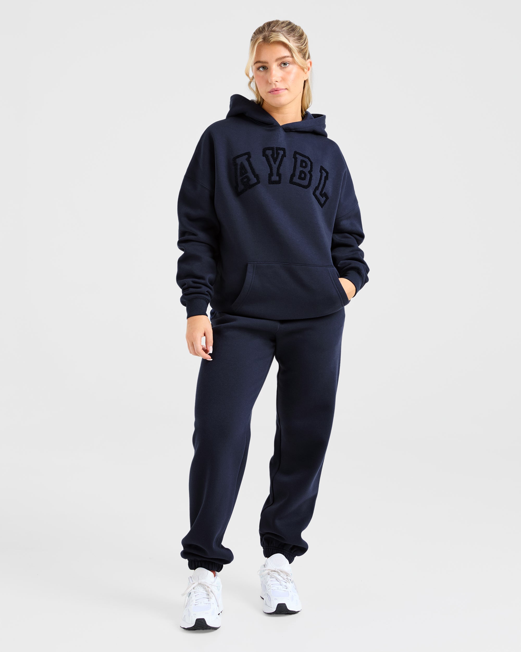 Varsity Oversized Outline Hoodie - Navy