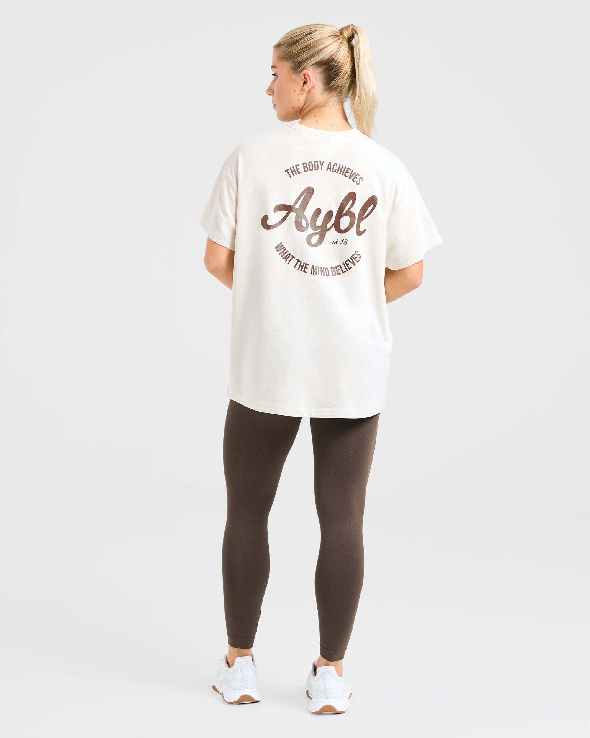 Body Achieve Mind Believe Oversized T Shirt - Beige