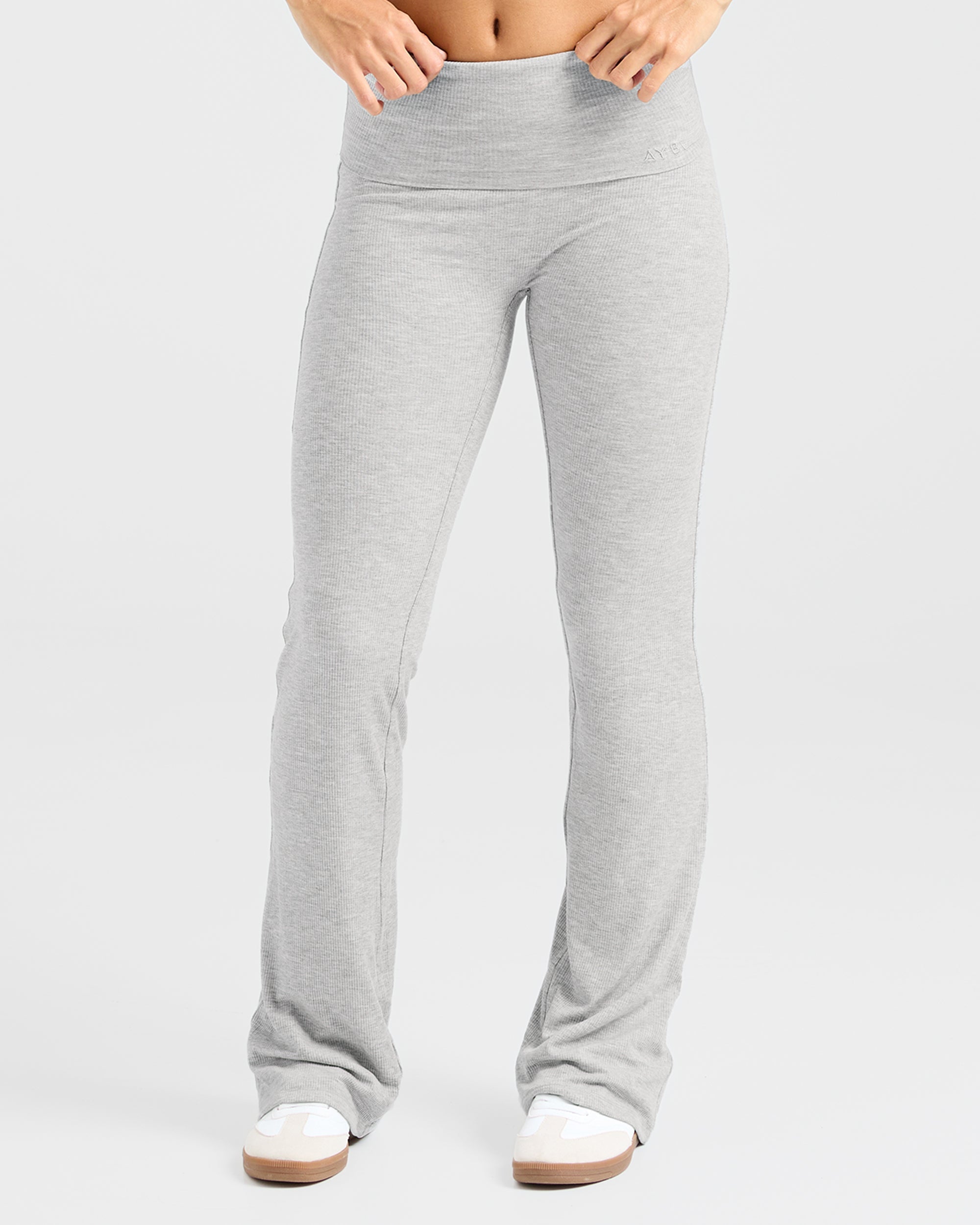 Lounge Ribbed Foldover Flared Leggings - Grau Marl