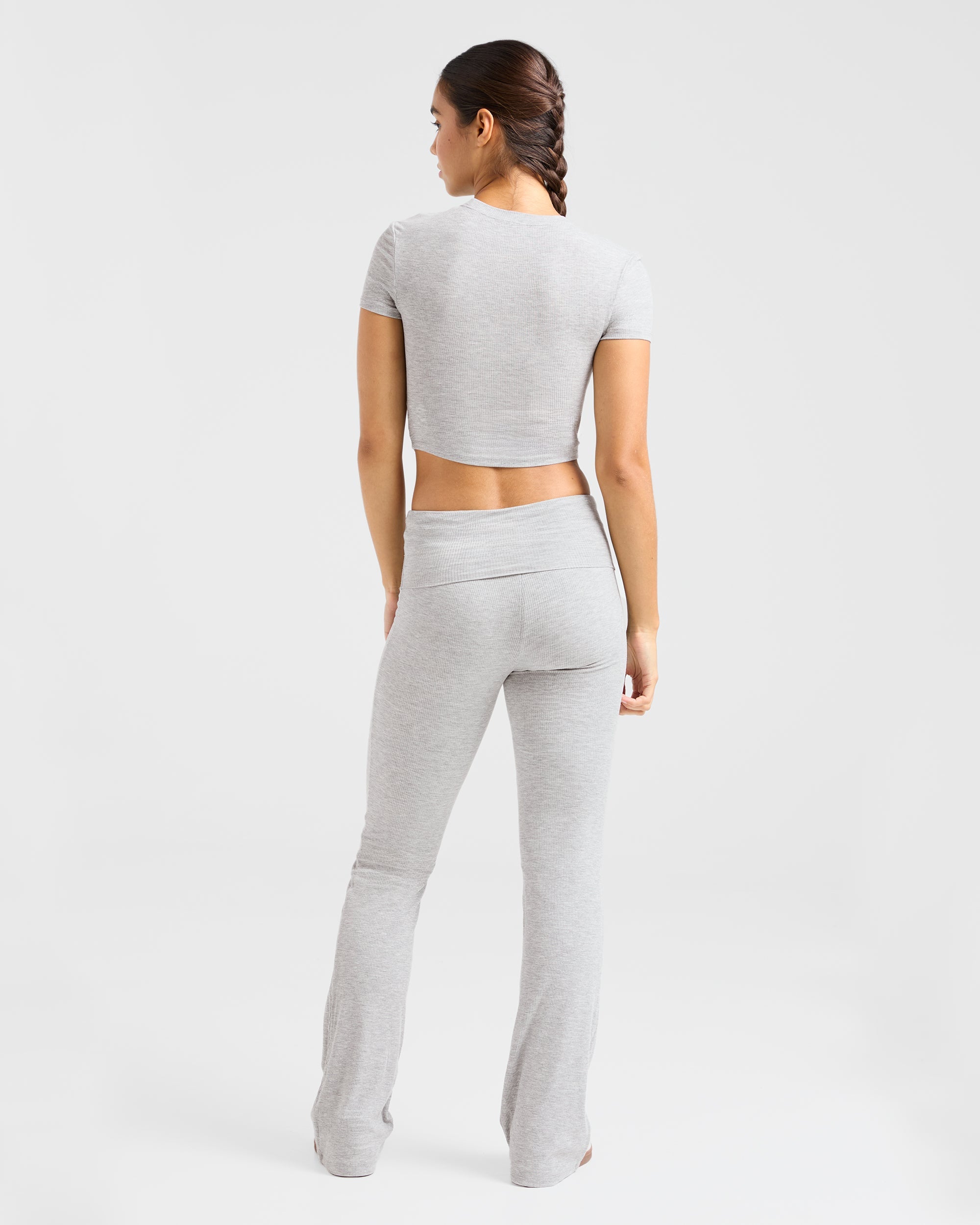 Lounge Ribbed Foldover Flared Leggings - Grau Marl