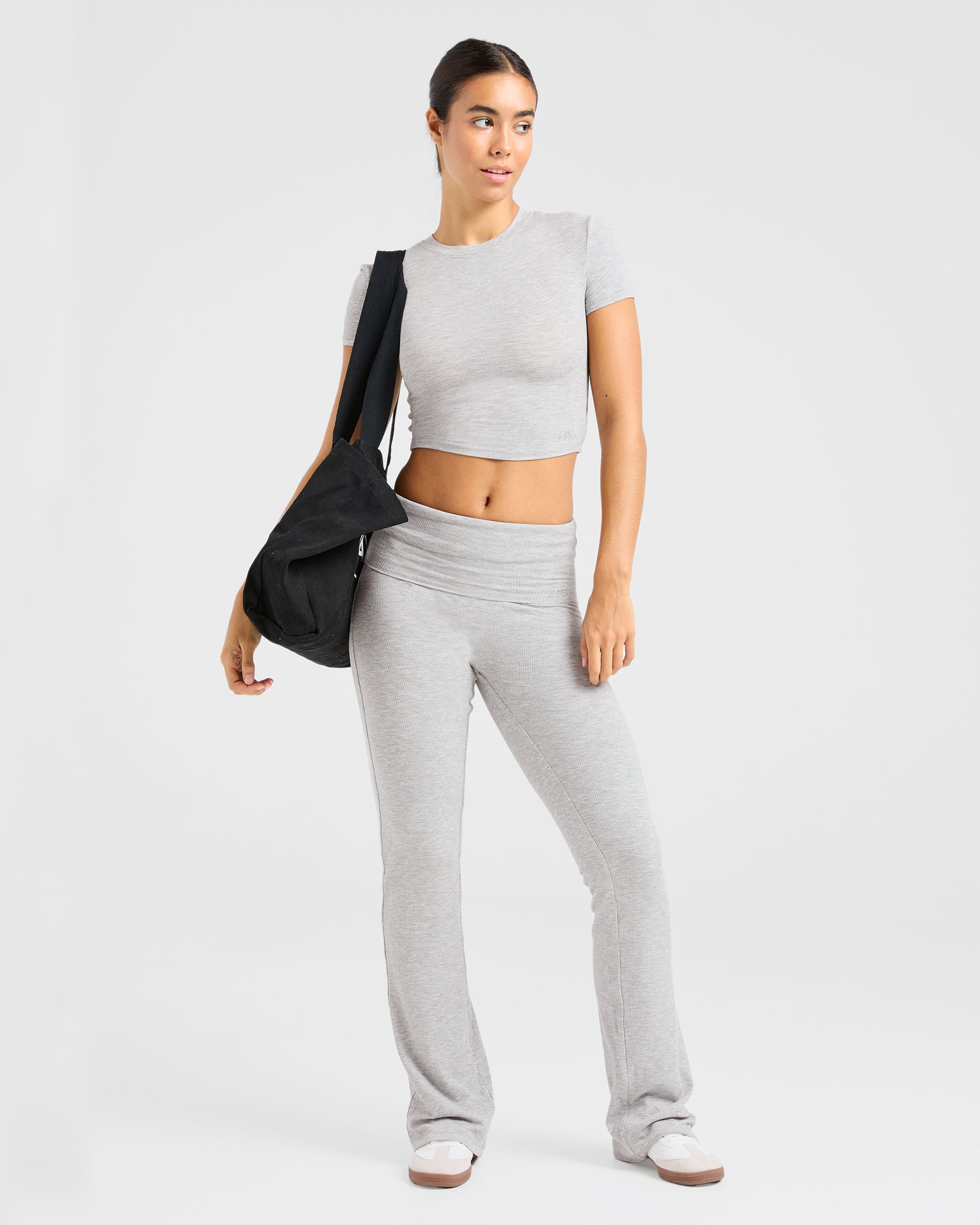 Lounge Ribbed Foldover Flared Leggings - Grau Marl