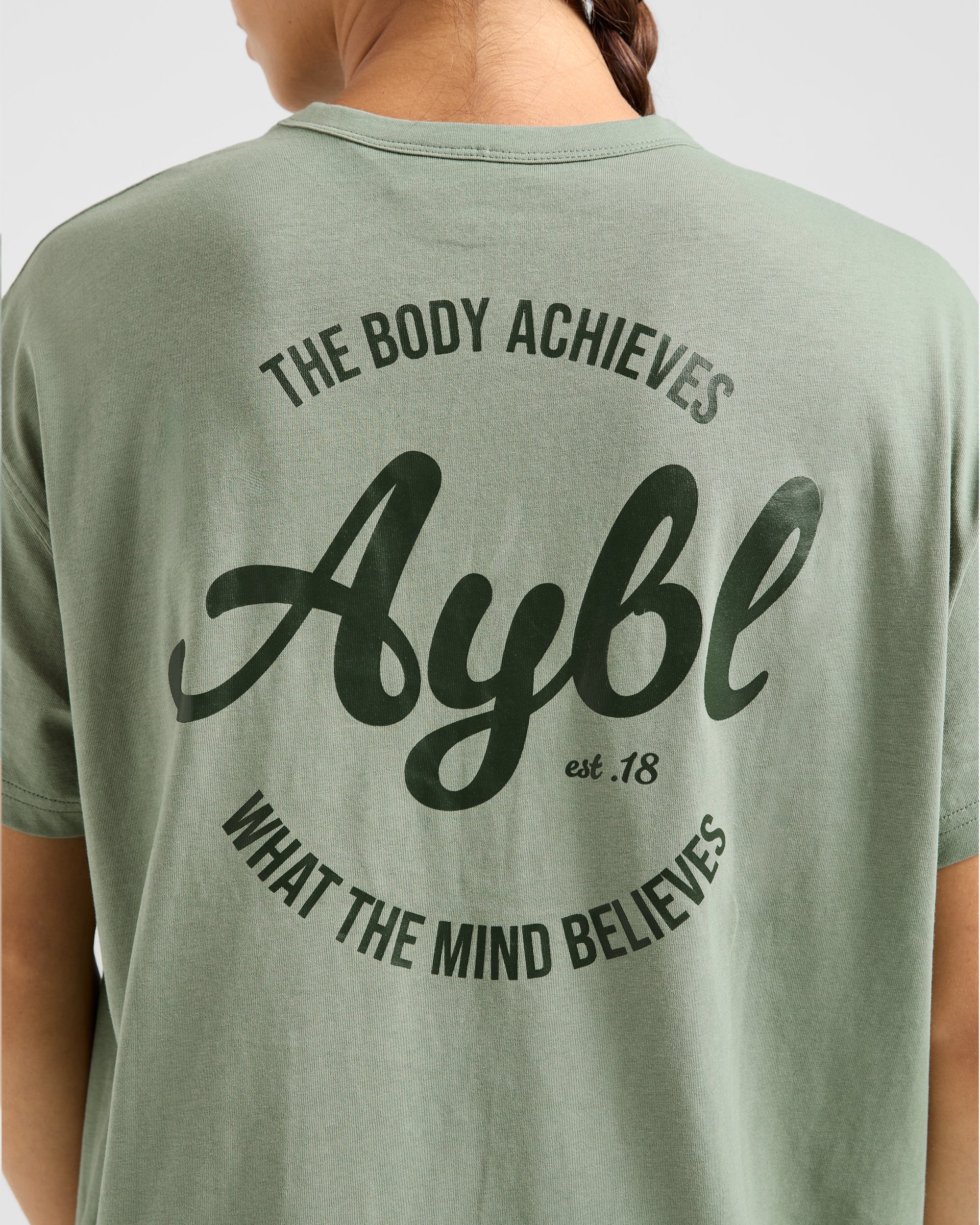 Body Achieve Mind Believe Oversized T Shirt - Grün