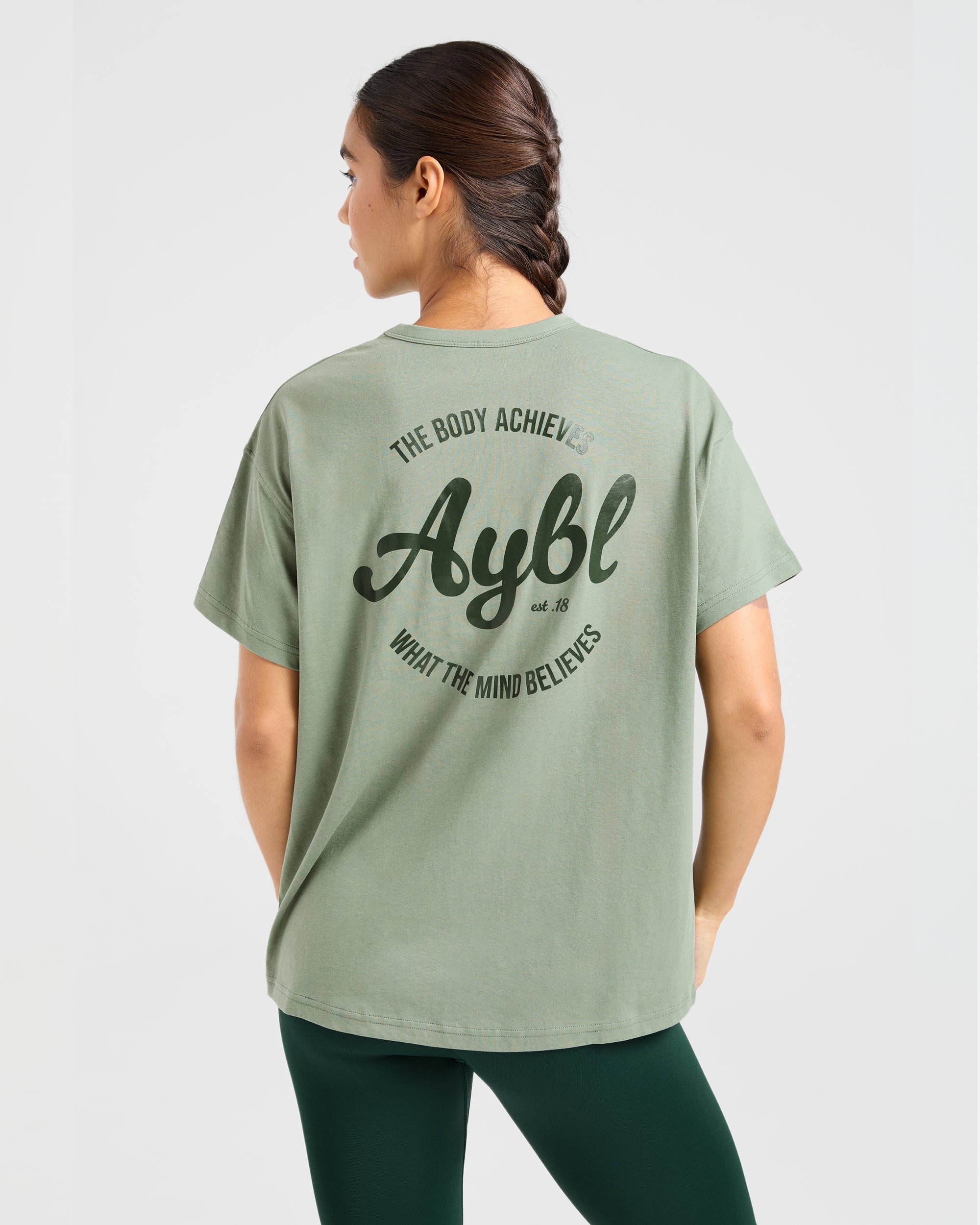 Body Achieve Mind Believe Oversized T Shirt - Grün