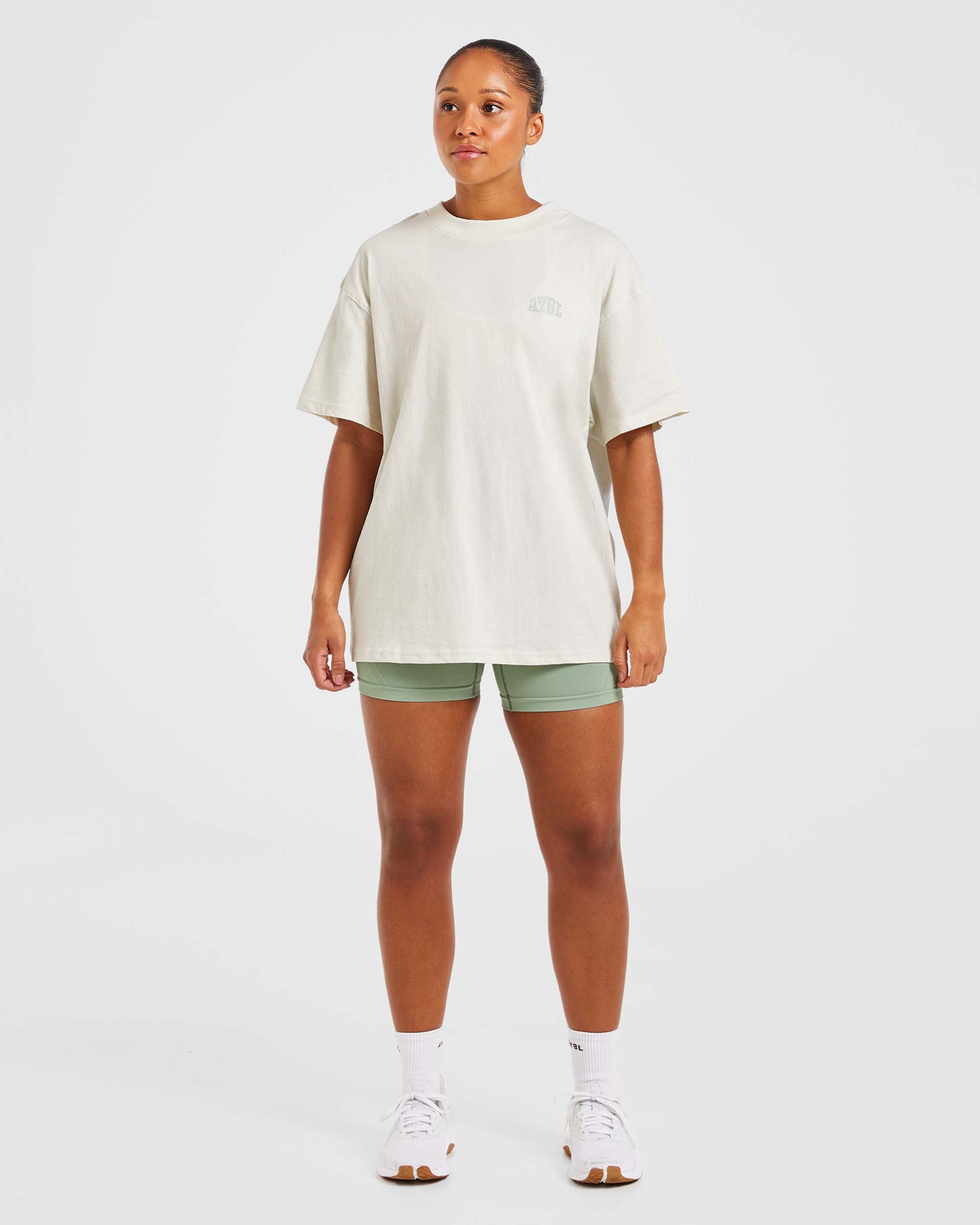 Mind Over Matter Oversized T Shirt - Beige/Grün