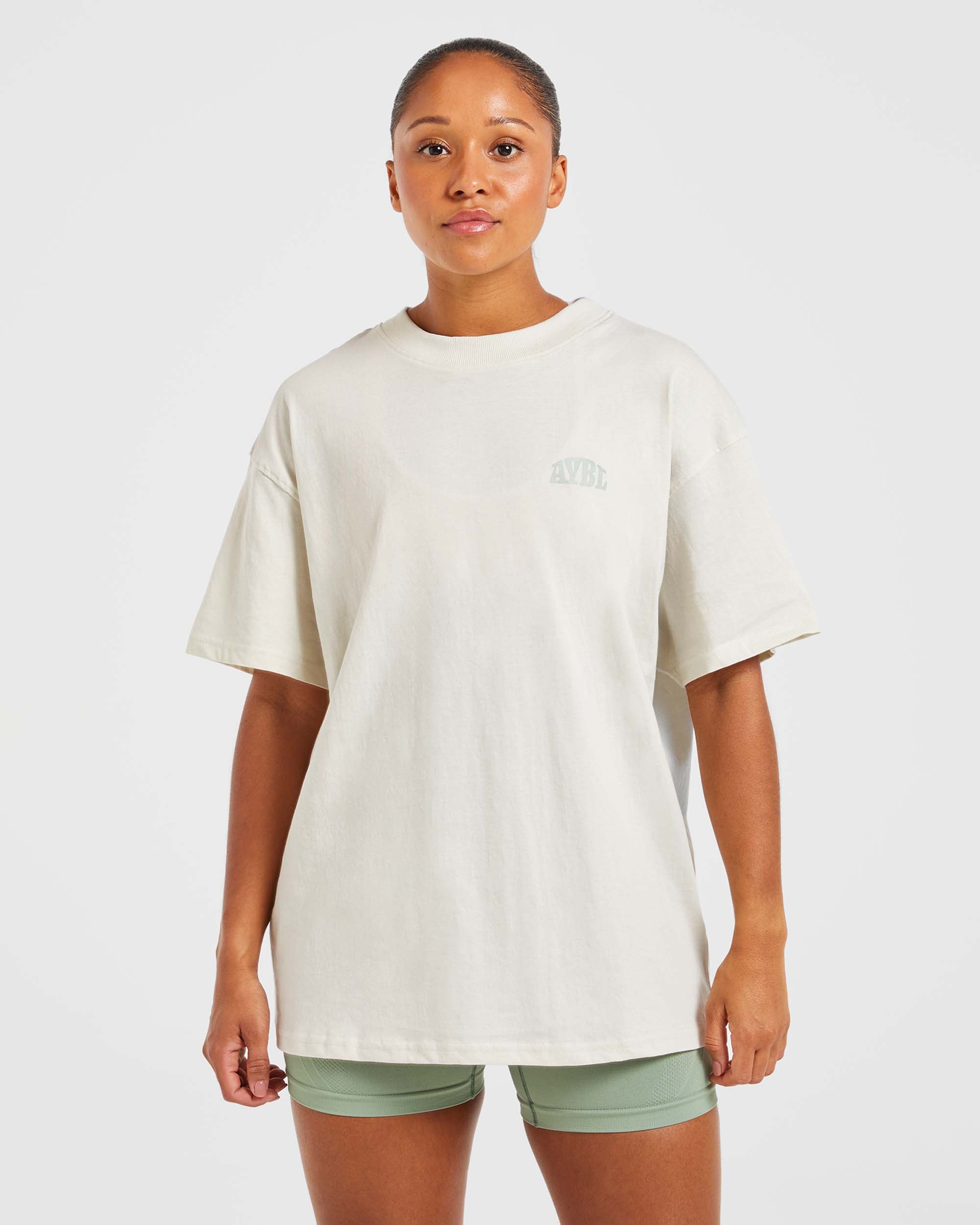 Mind Over Matter Oversized T Shirt - Beige/Grün