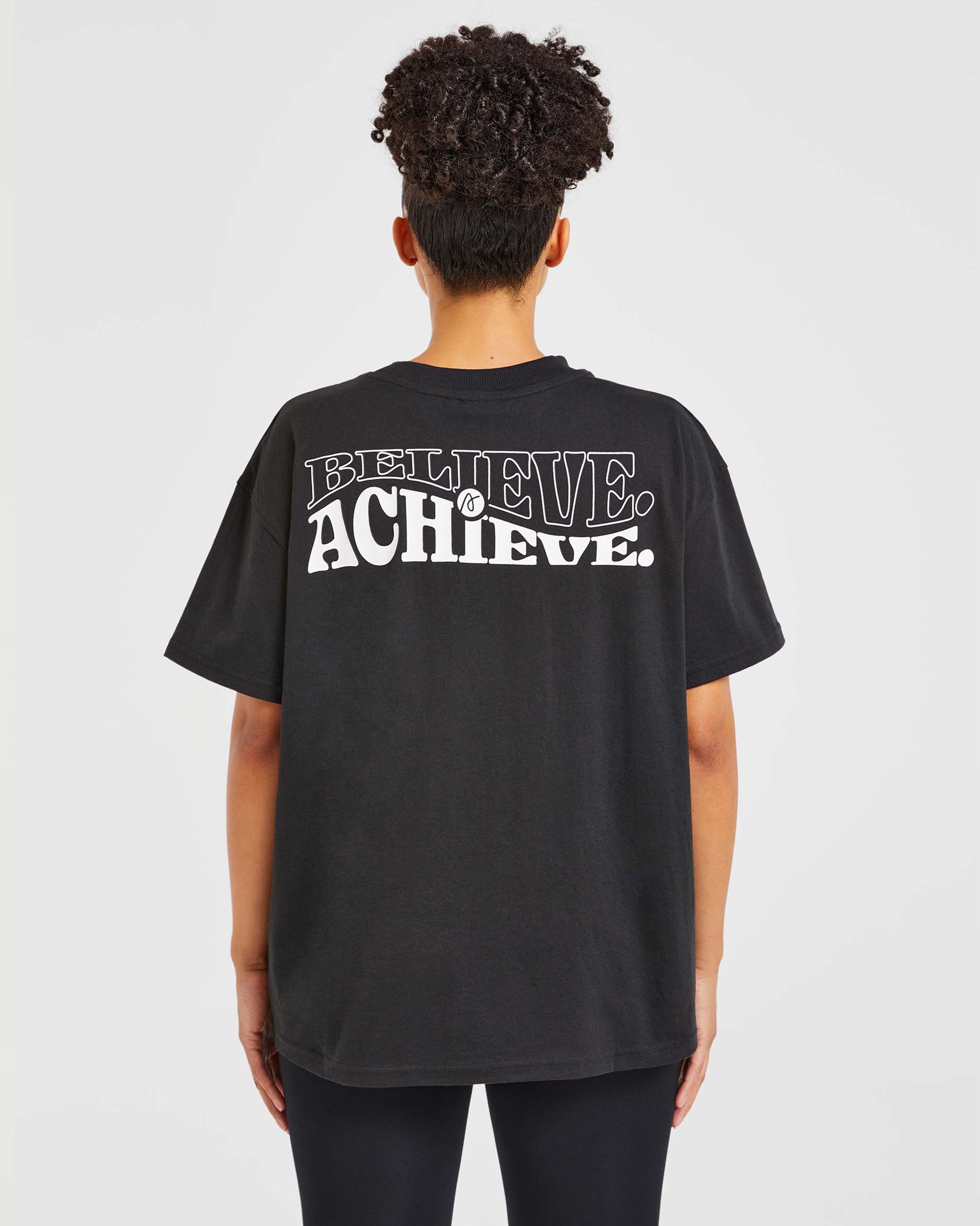 Believe Achieve Oversized T Shirt - Schwarz