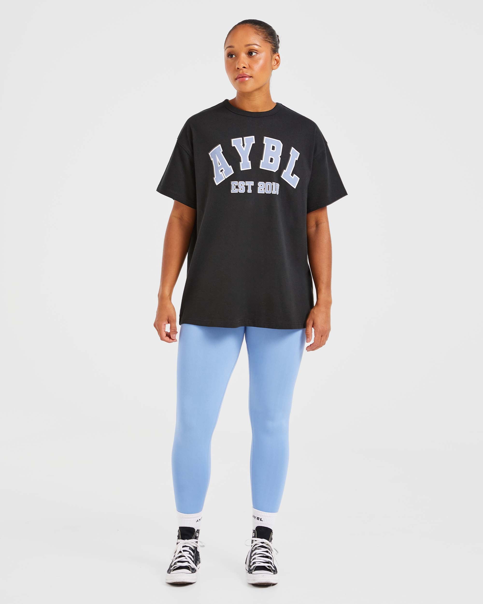 Varsity Oversized T Shirt - Schwarz/Blau