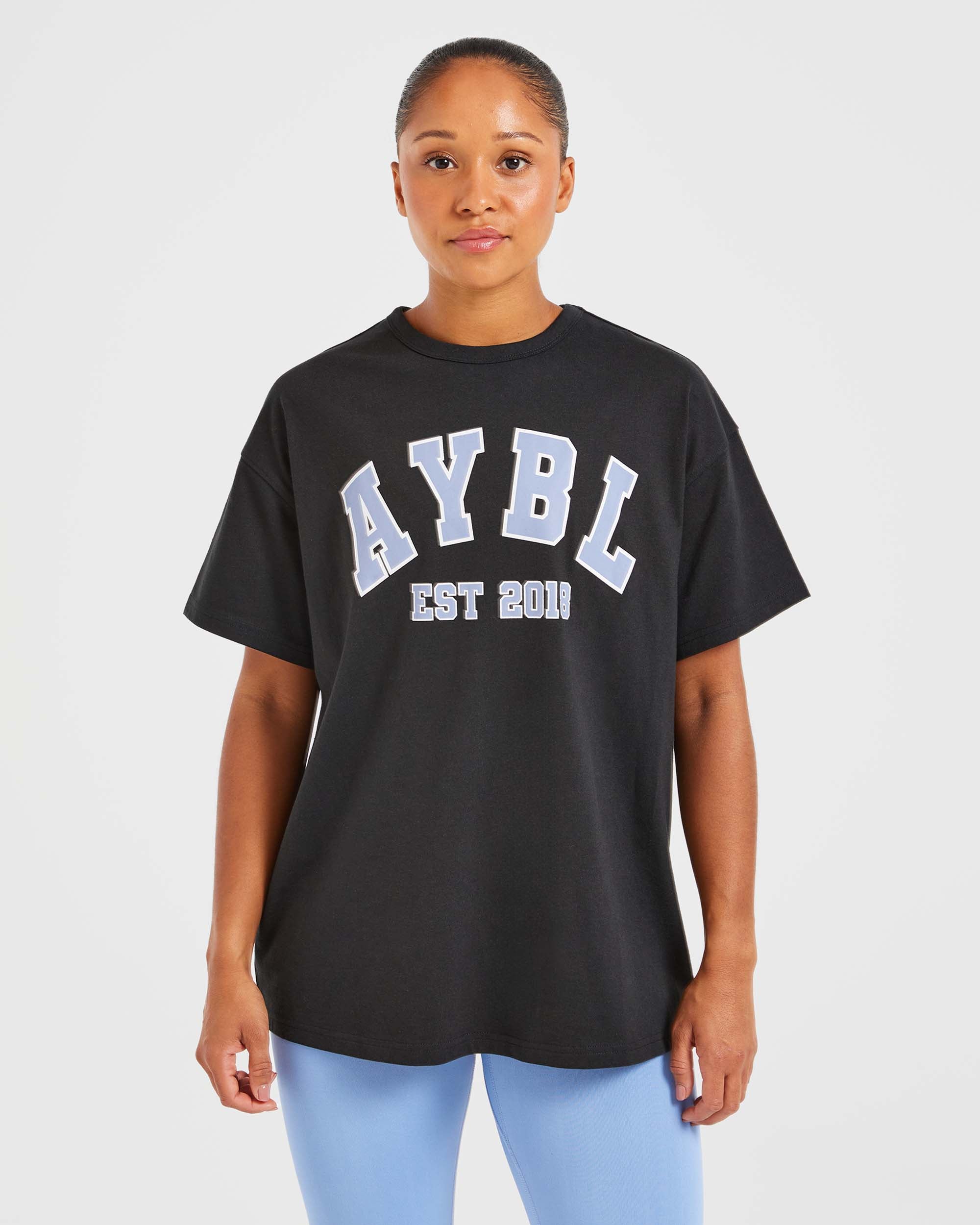 Varsity Oversized T Shirt - Schwarz/Blau