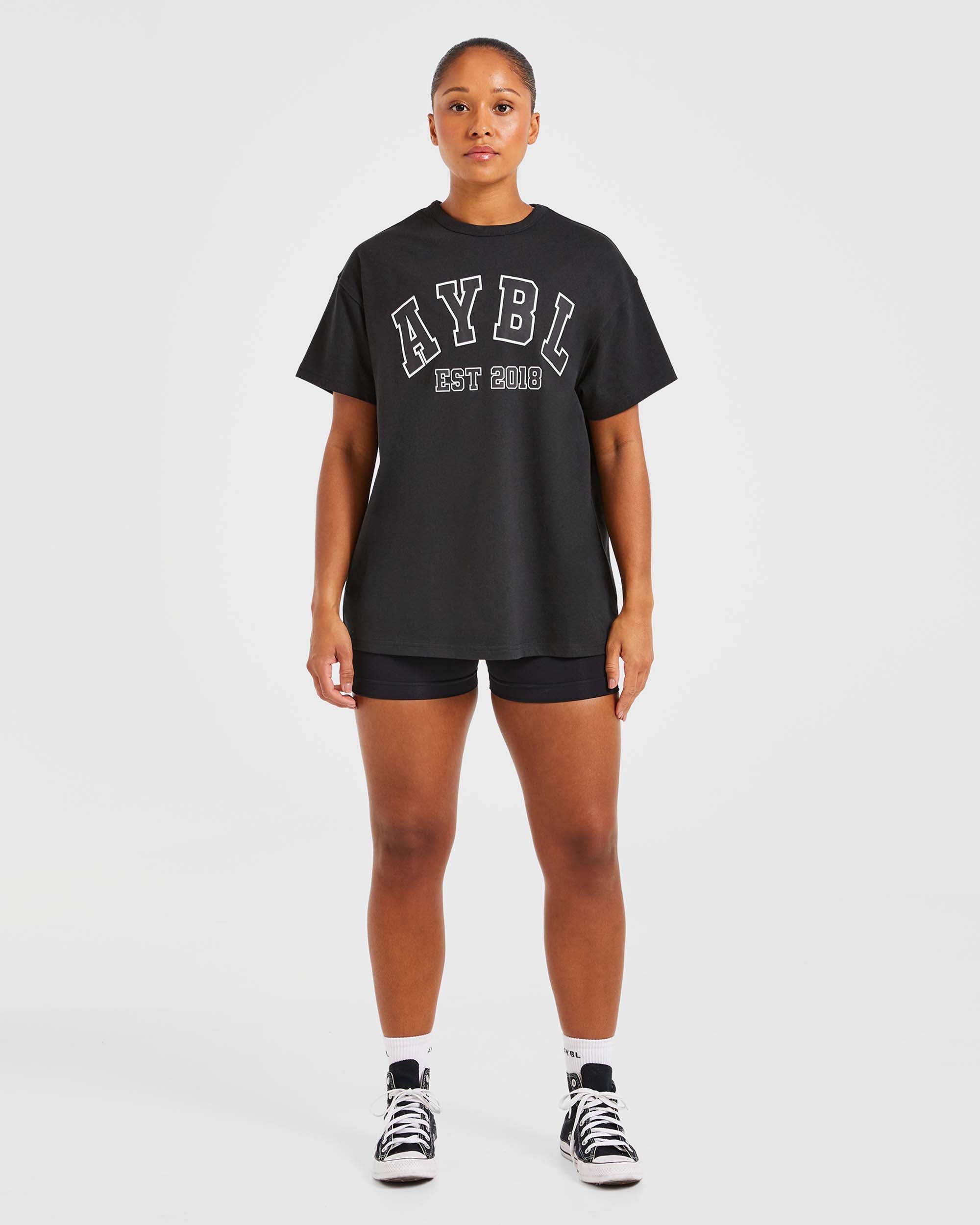 Varsity Oversized T Shirt - Schwarz