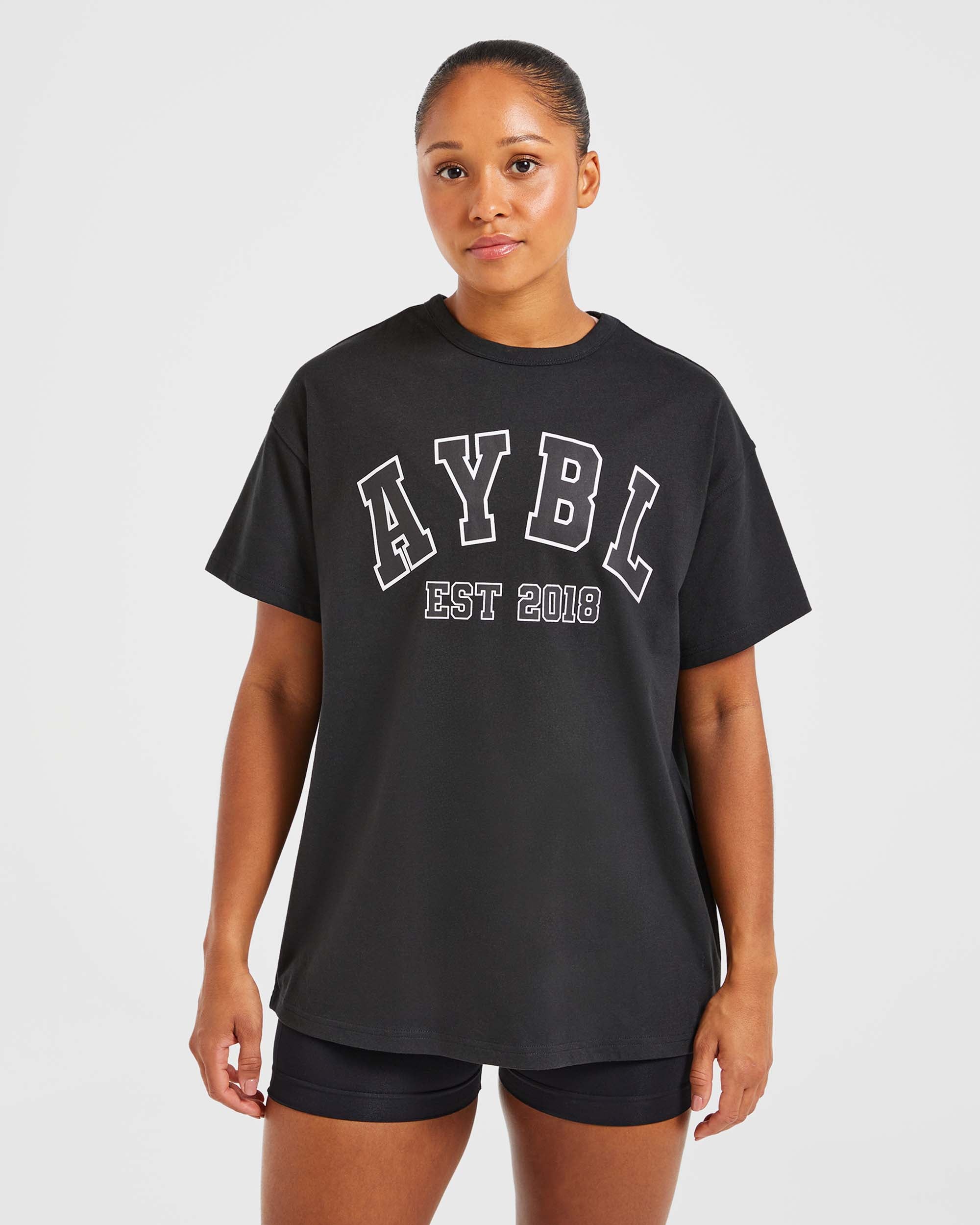 Varsity Oversized T Shirt - Schwarz