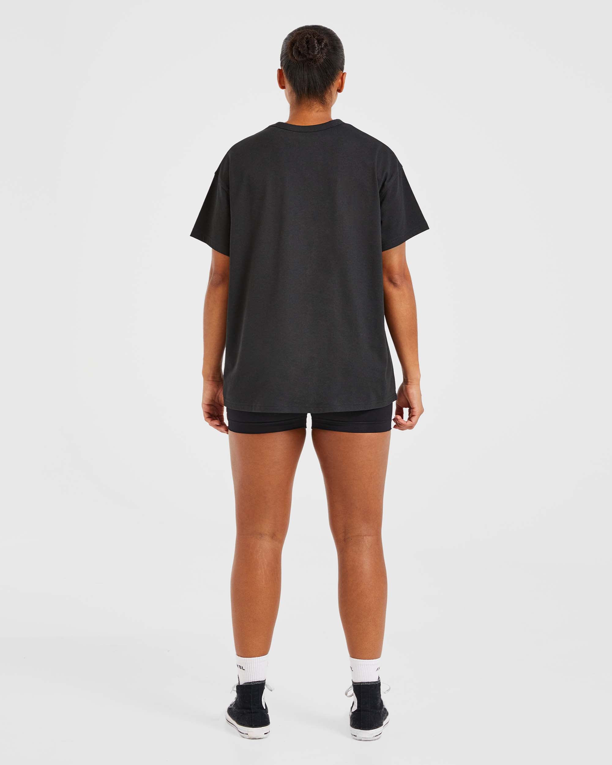 Varsity Oversized T Shirt - Schwarz