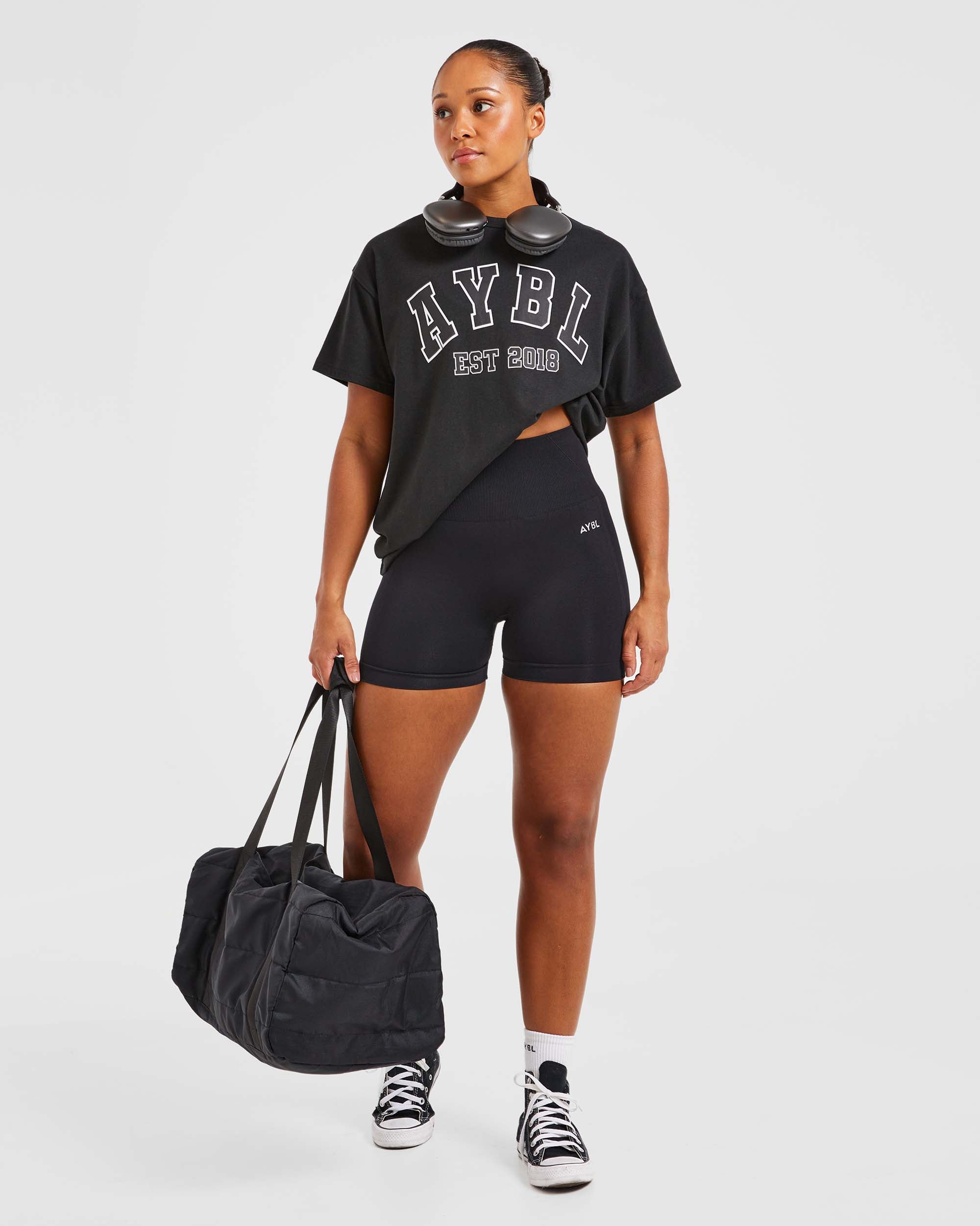 Varsity Oversized T Shirt - Schwarz