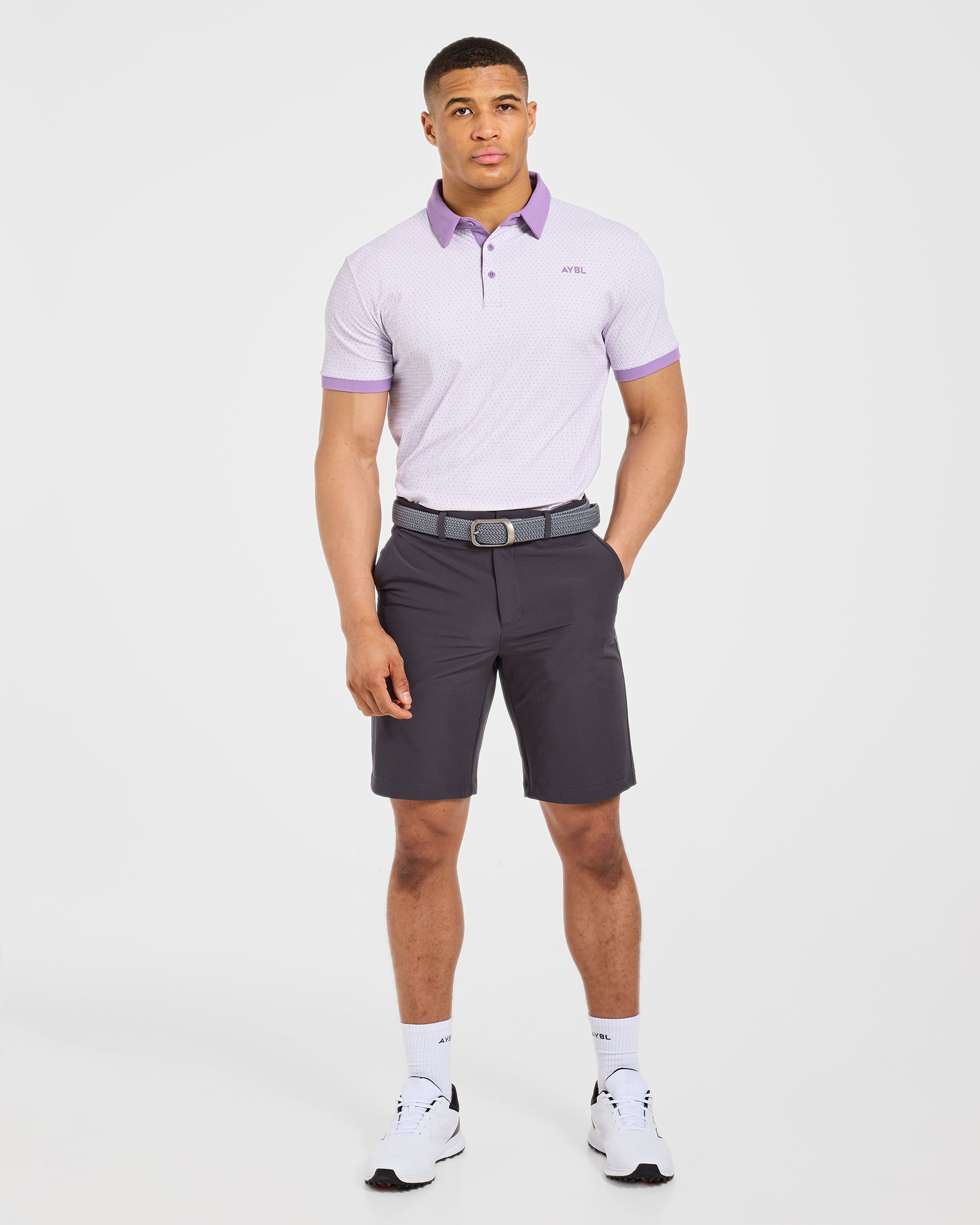 Precision Geometric Polo - Weiß/Flieder