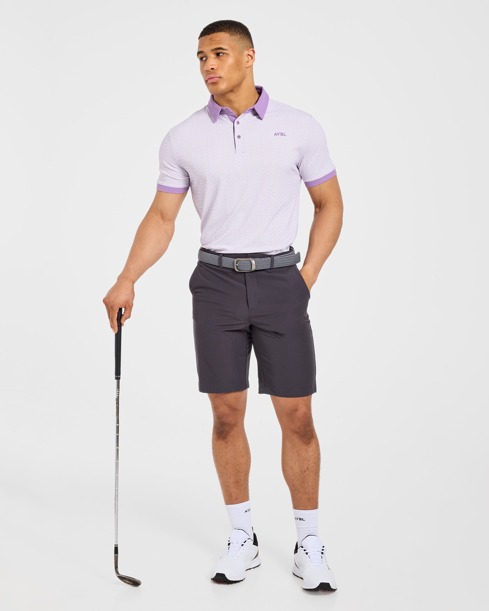 Precision Geometric Polo - Weiß/Flieder