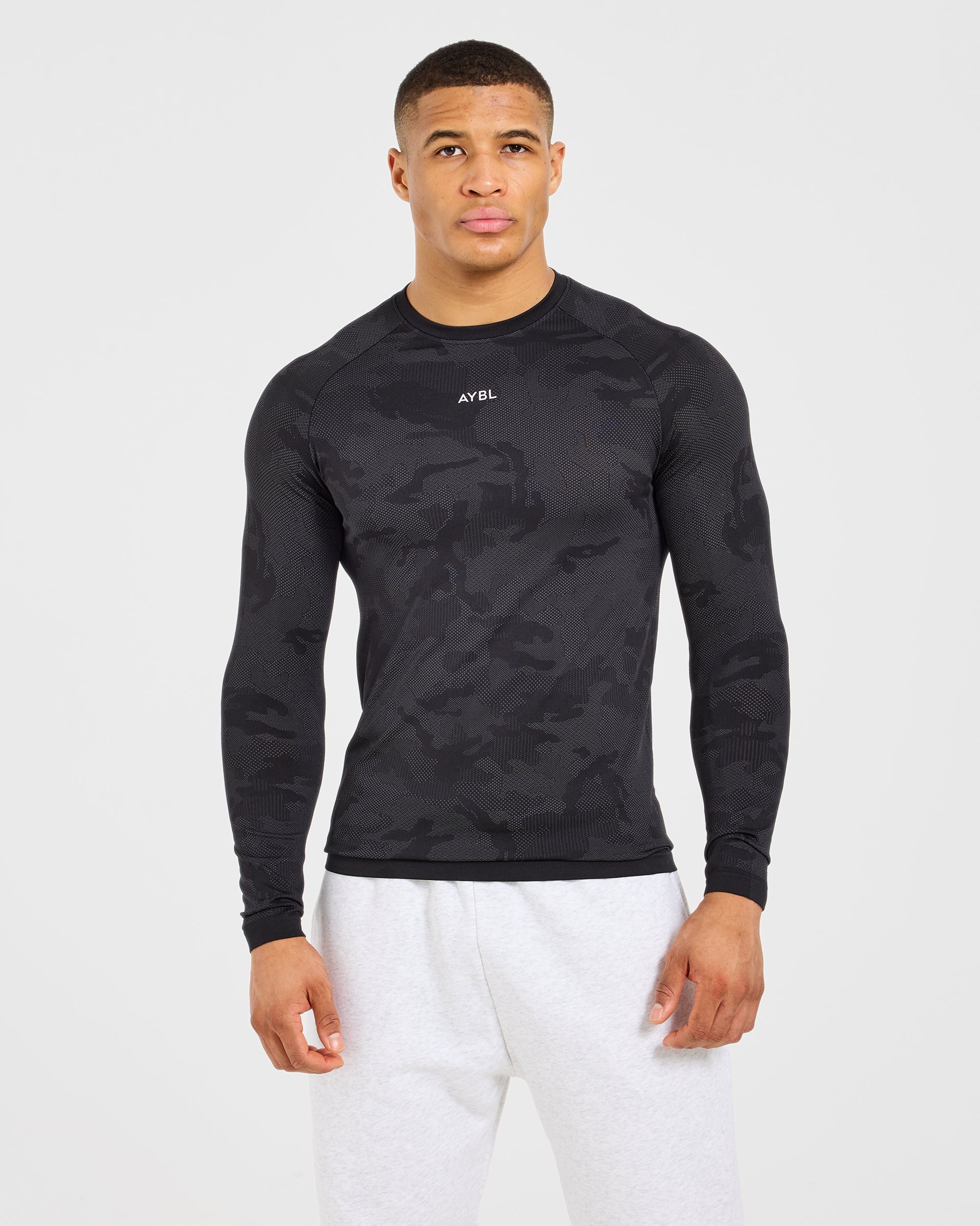 Camo Seamless Long Sleeve T Shirt - Schwarz