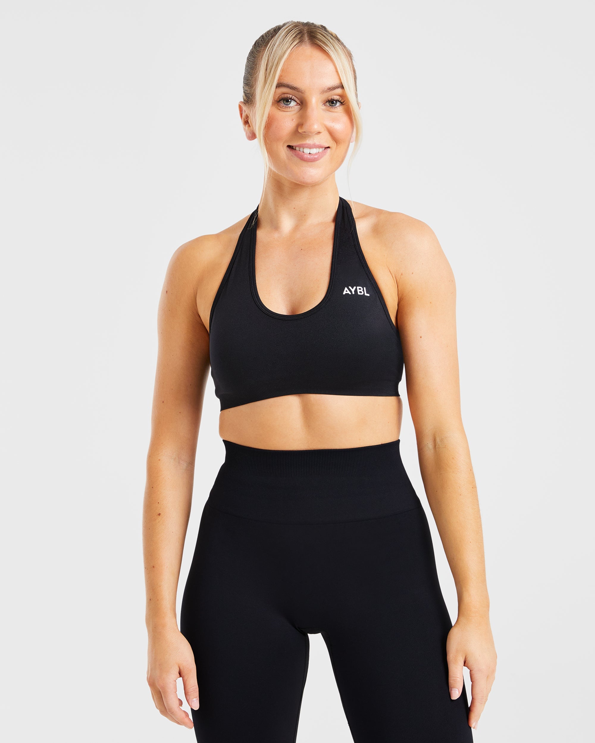 Essential Seamless Halterneck Sports Bra - Schwarz