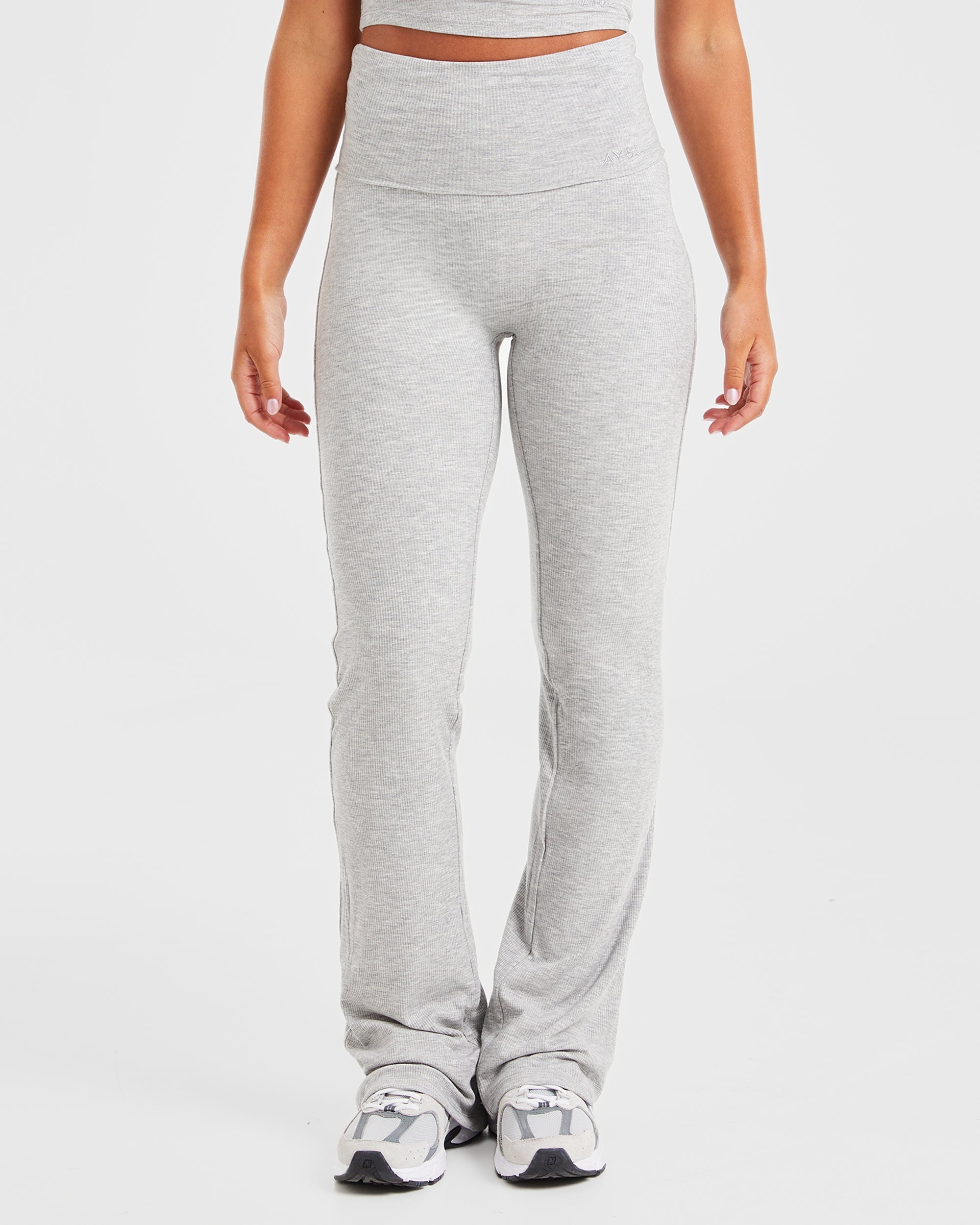 Lounge Ribbed Foldover Flared Leggings - Grau Marl